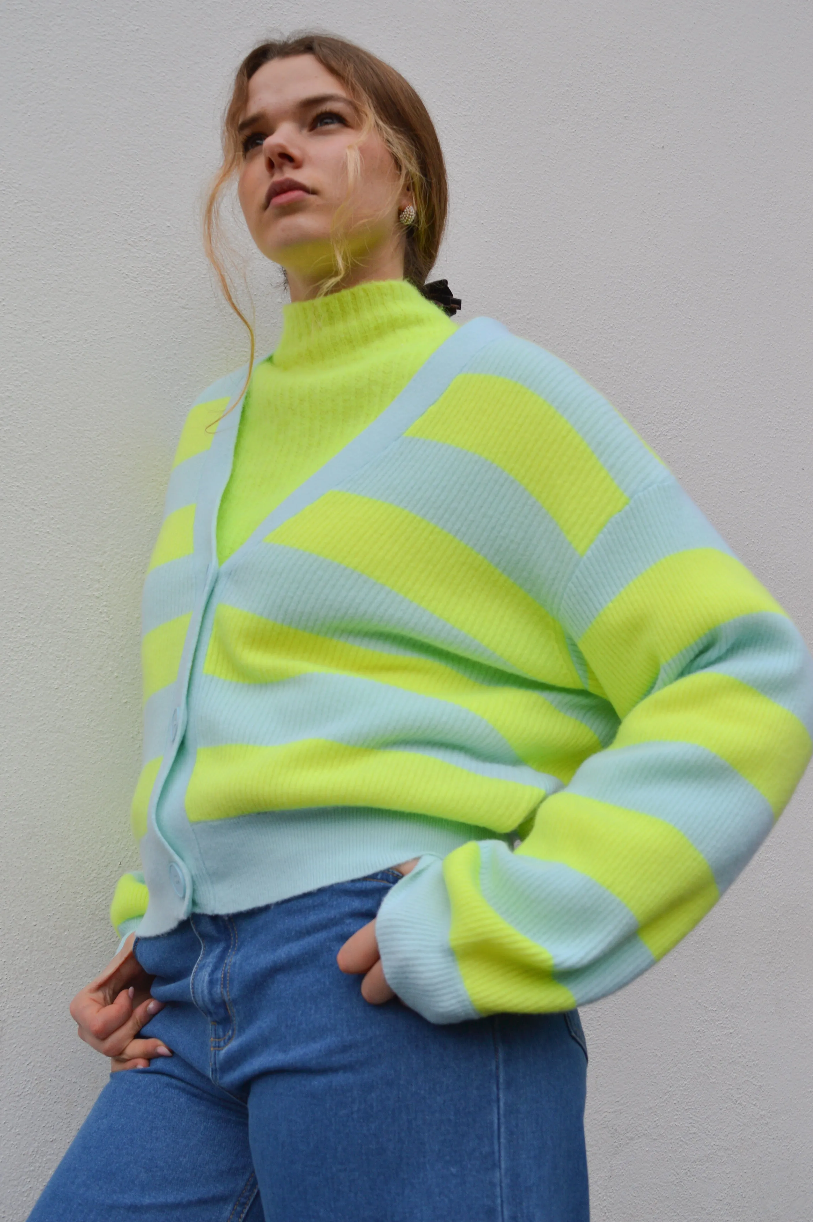 American Vintage Raxow Neon Yellow Crystal Striped Cardigan