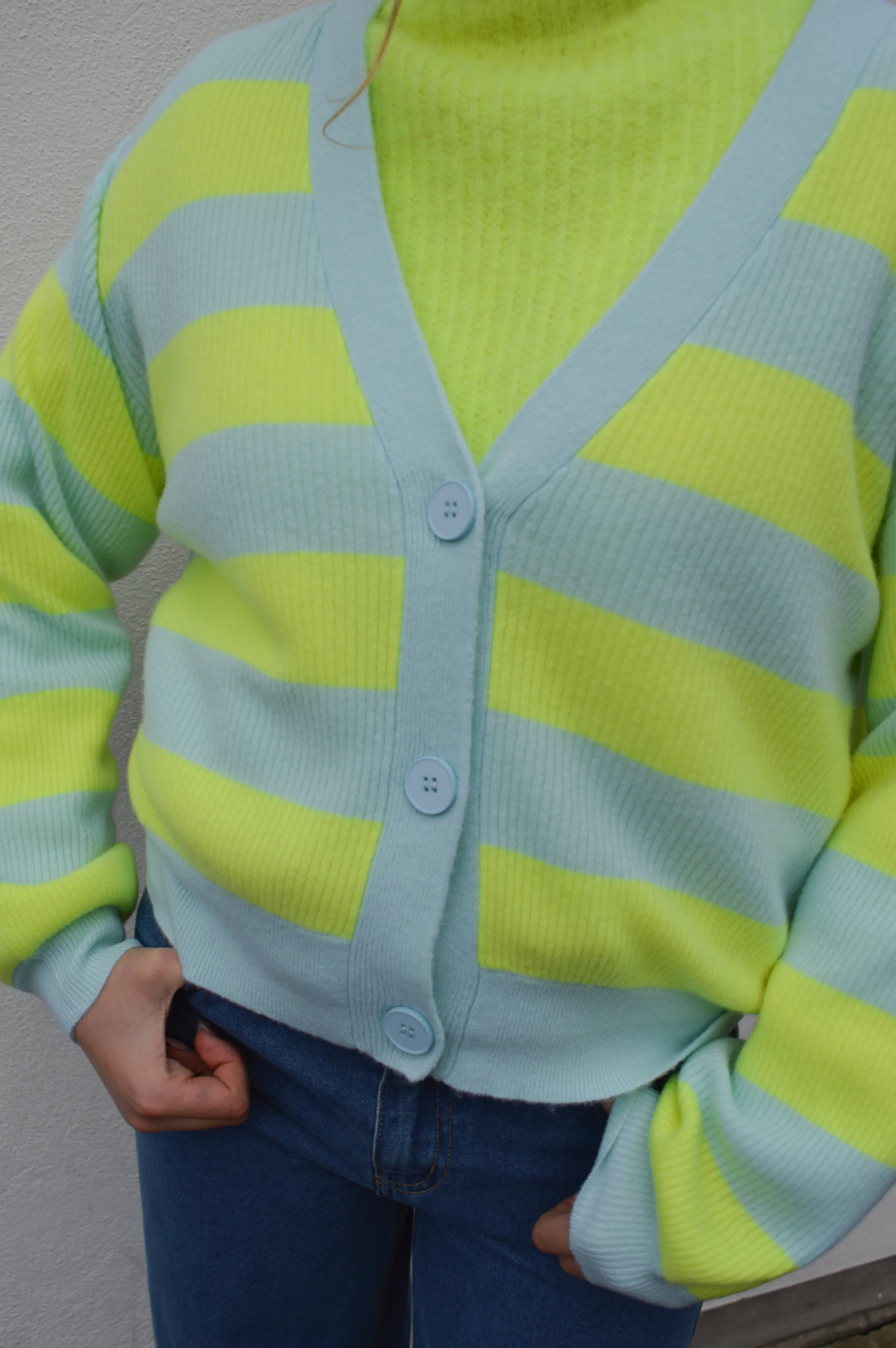 American Vintage Raxow Neon Yellow Crystal Striped Cardigan