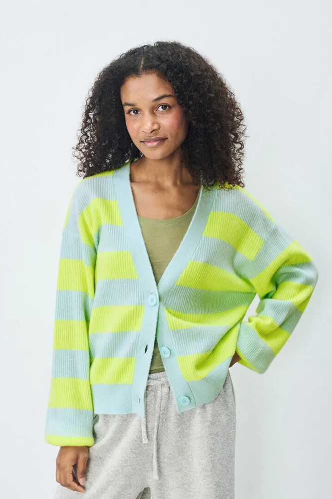 American Vintage Raxow Neon Yellow Crystal Striped Cardigan