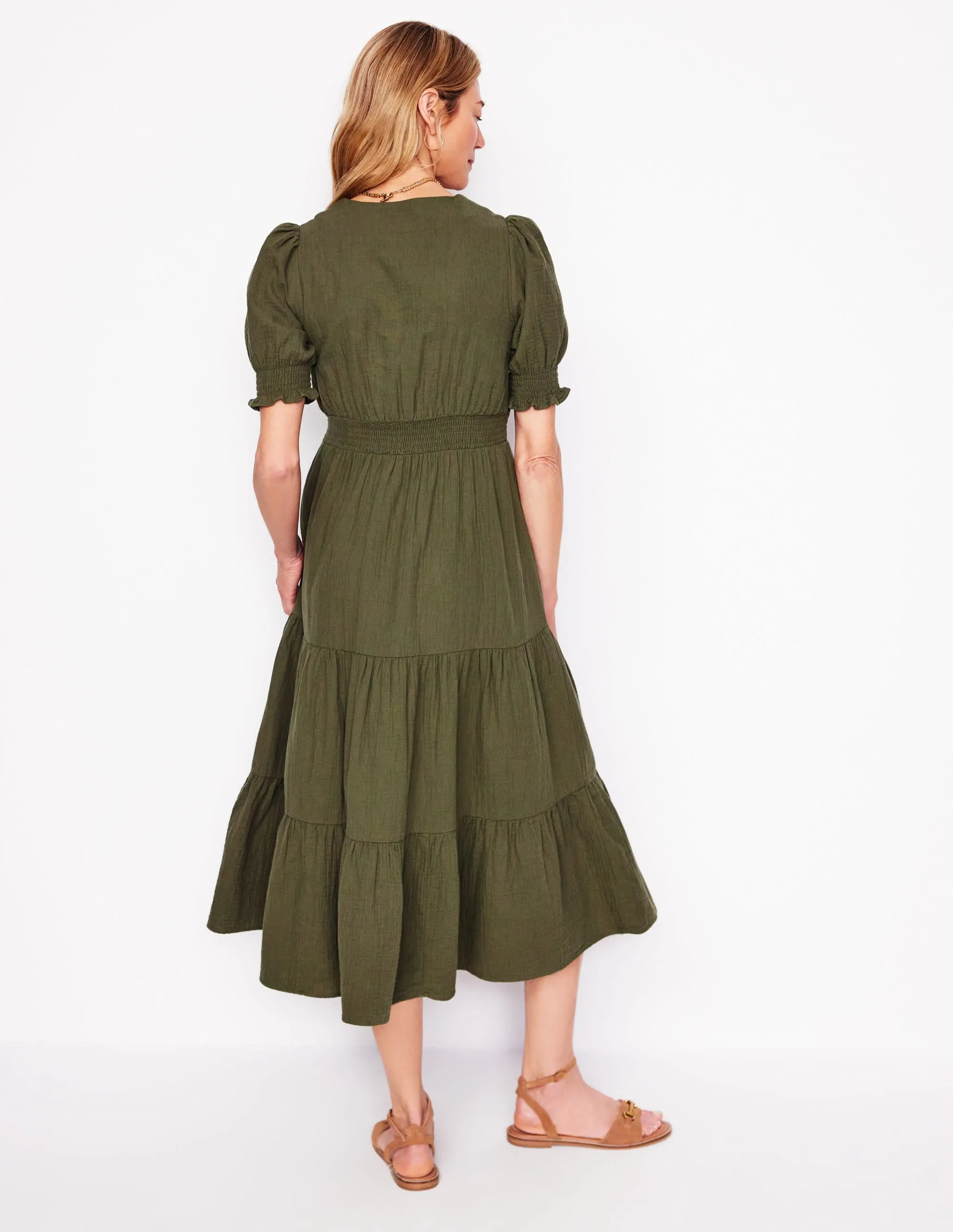 Anna Double Cloth Midi Dress-Woodland Green