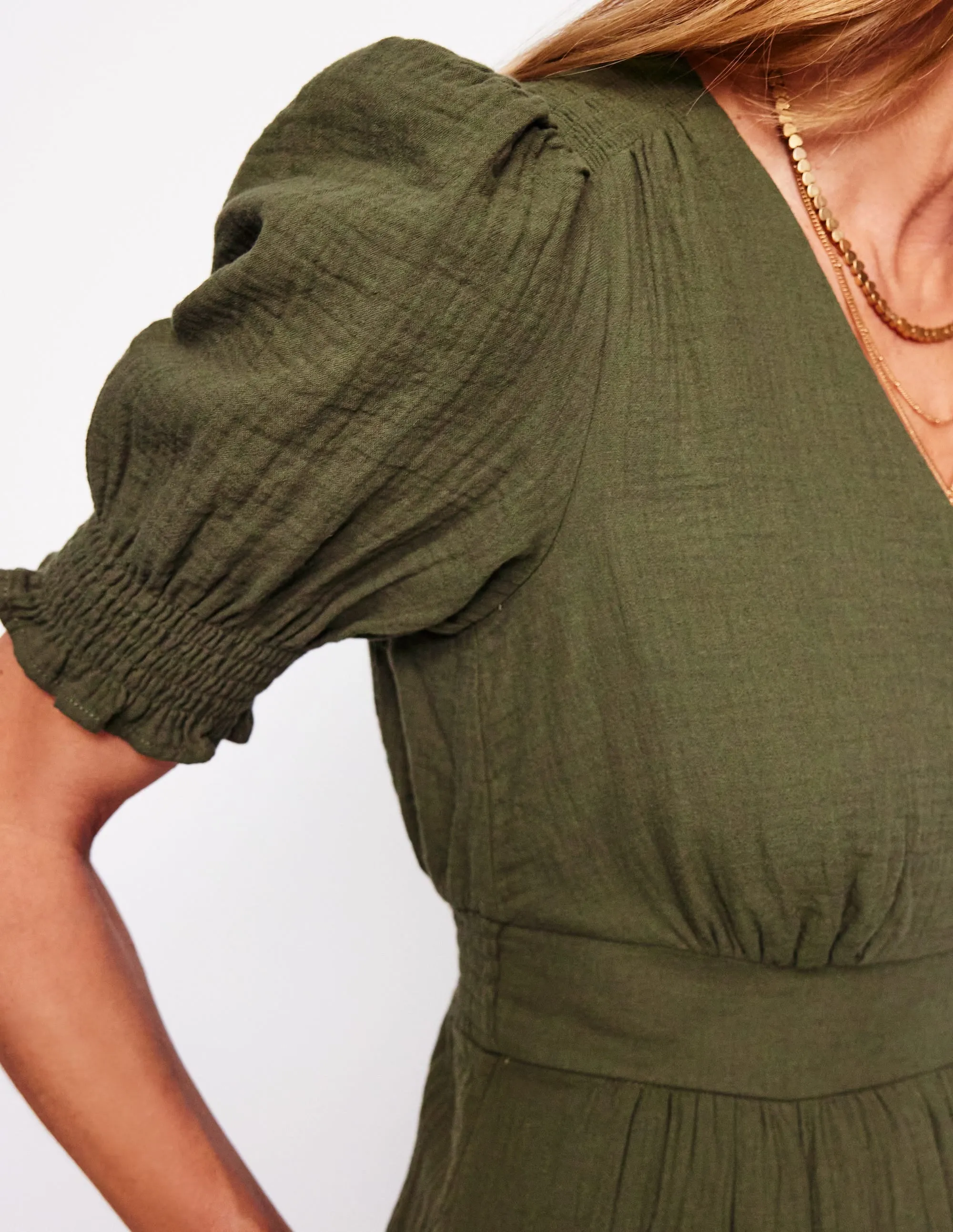Anna Double Cloth Midi Dress-Woodland Green