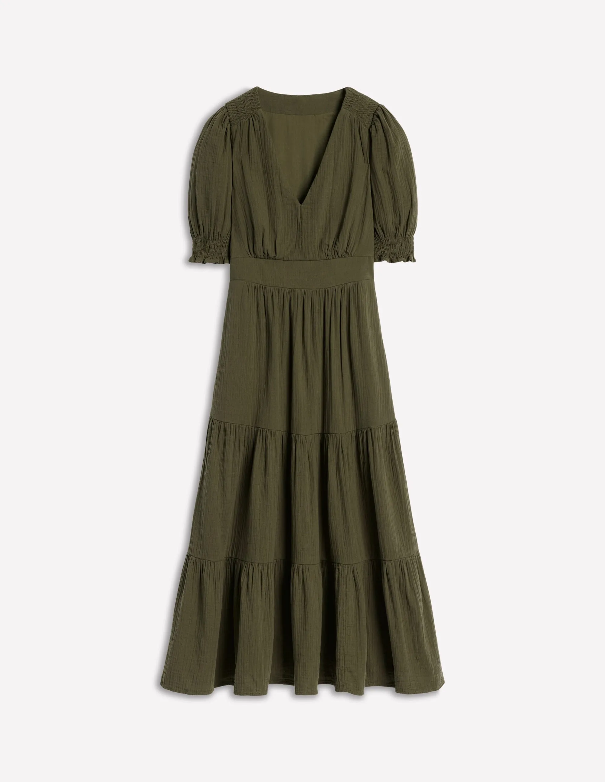 Anna Double Cloth Midi Dress-Woodland Green