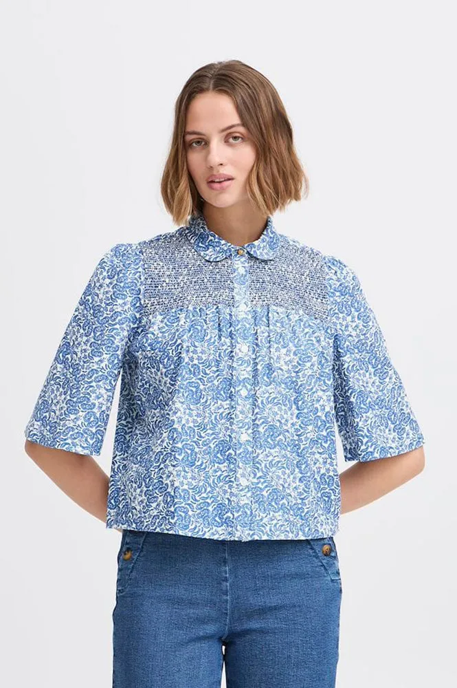 Atelier Reve Noie Blue Shirt Sleeved Blouse