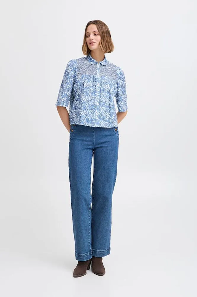 Atelier Reve Noie Blue Shirt Sleeved Blouse