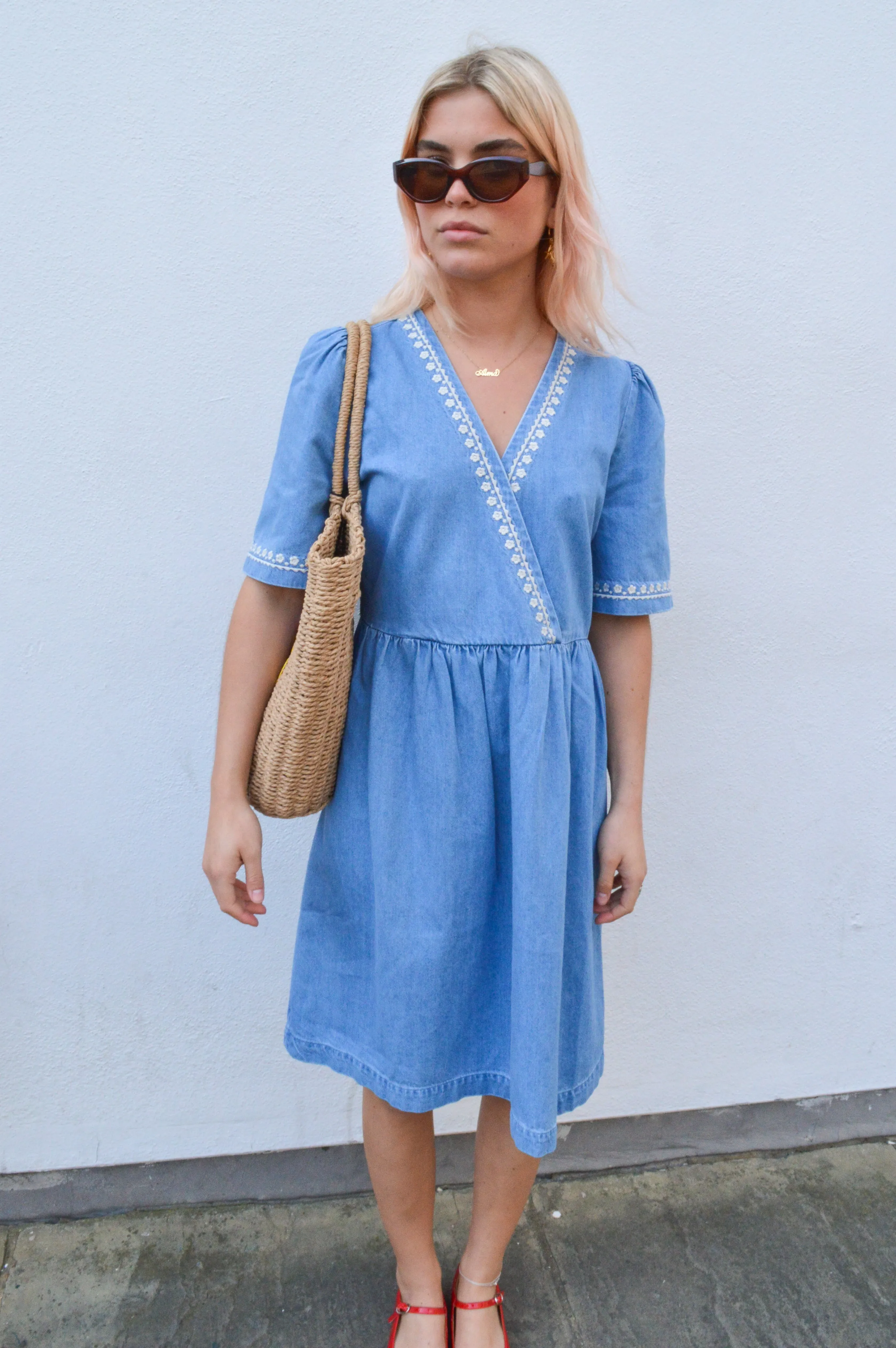 Atelier Rêve Tawny Denim Embroidered Dress