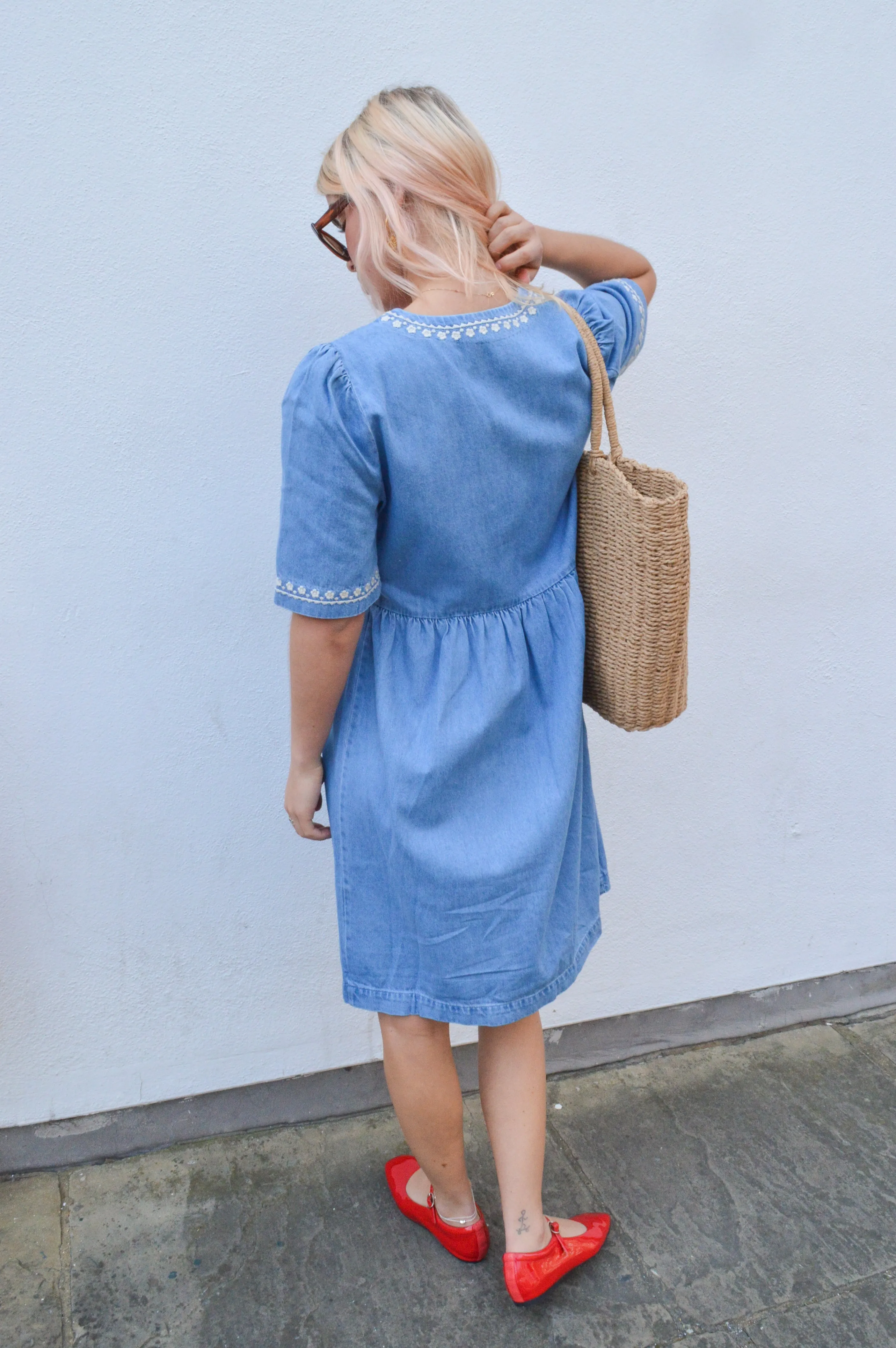 Atelier Rêve Tawny Denim Embroidered Dress