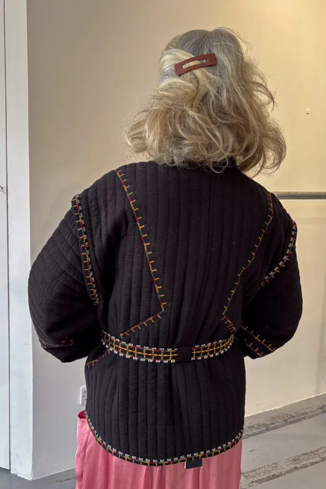 Ba&sh Cliago Black Embroidered Quilted Jacket