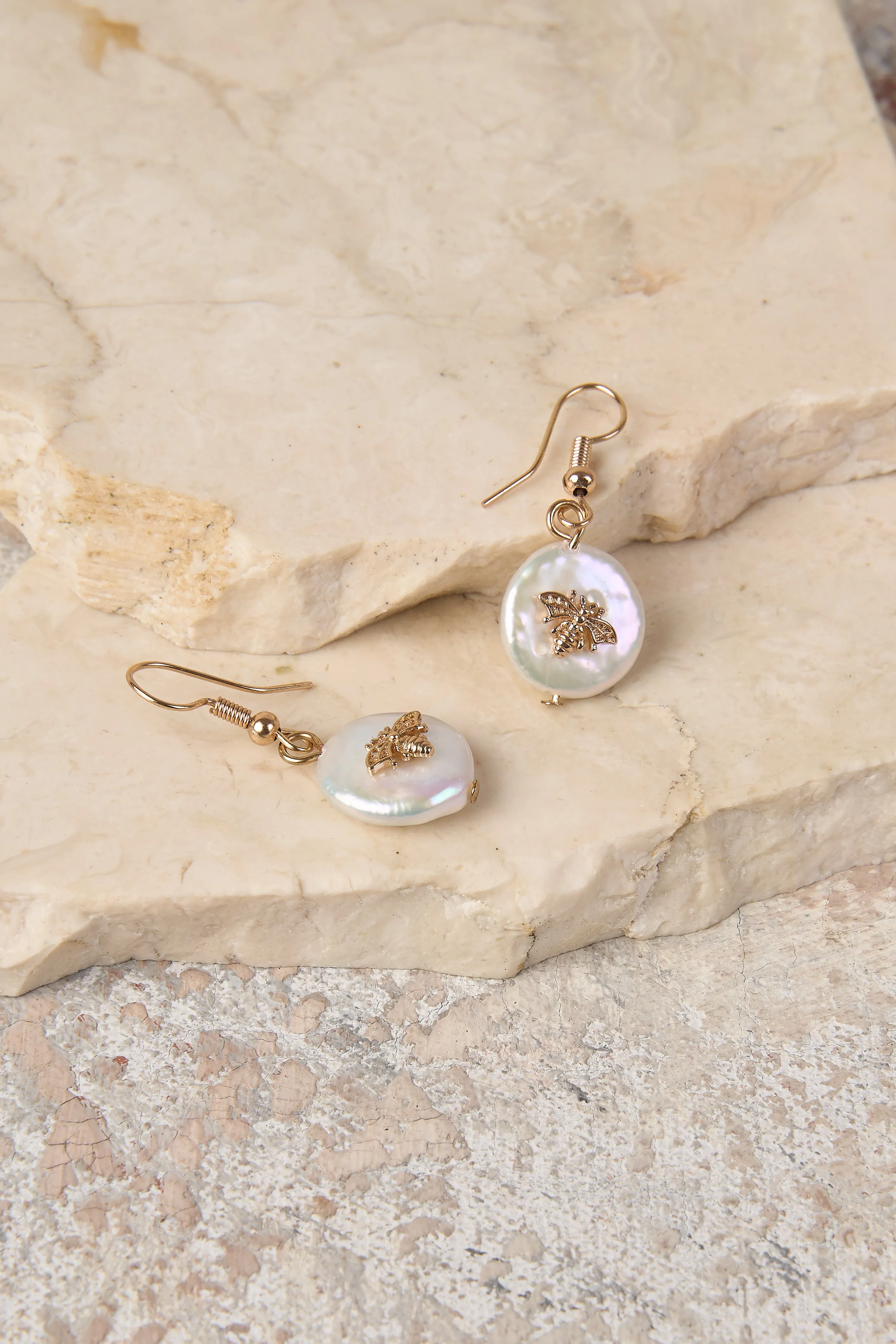 Bee Pearl Earrings - White