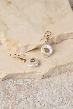 Bee Pearl Earrings - White
