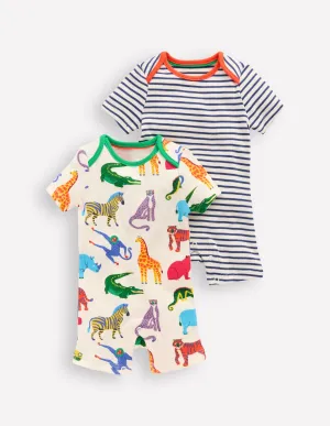Boys Twin Pack Short Rompers-Multi Jungle Crowd