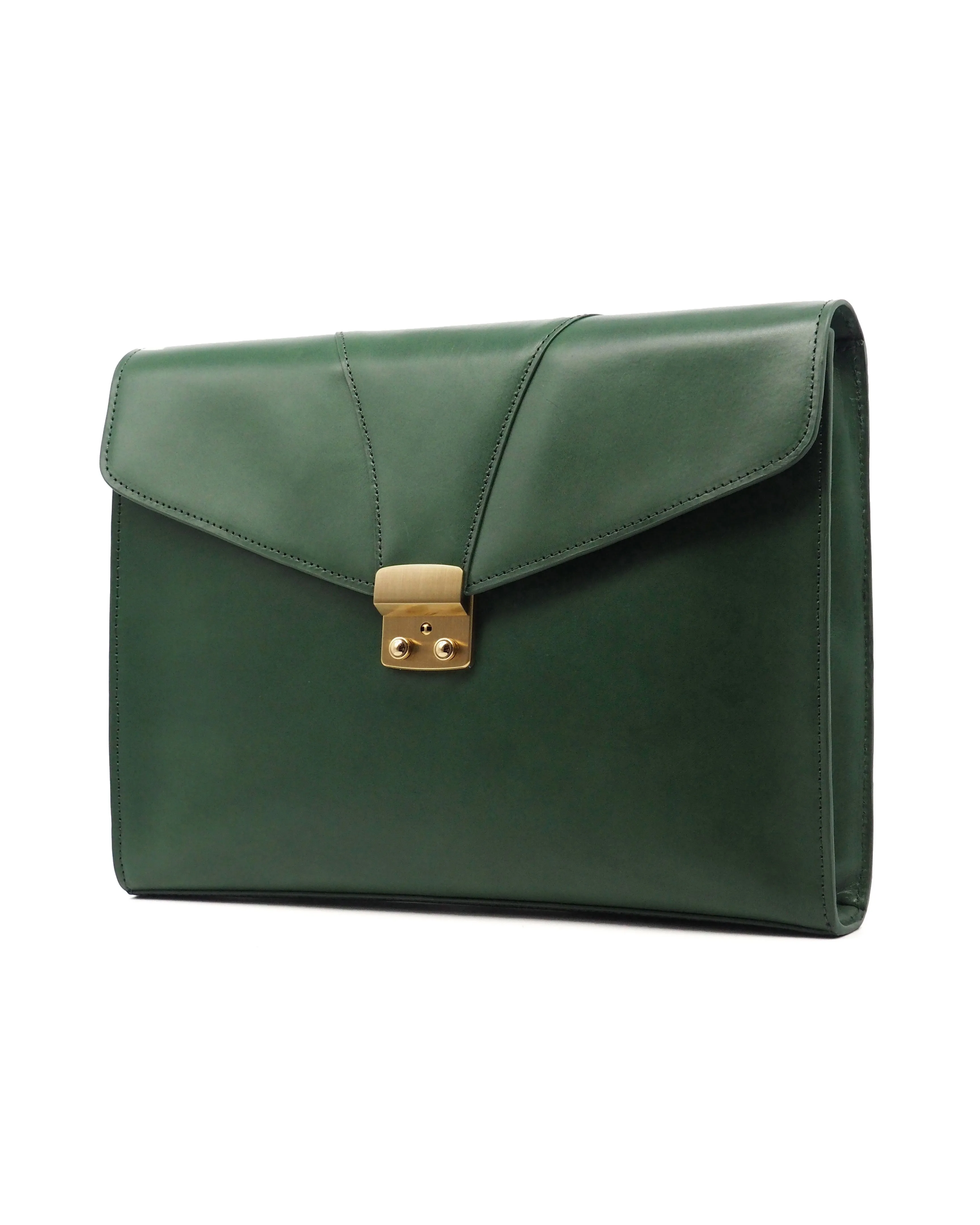 Brass Lock Leather Portfolio (Emerald Green)