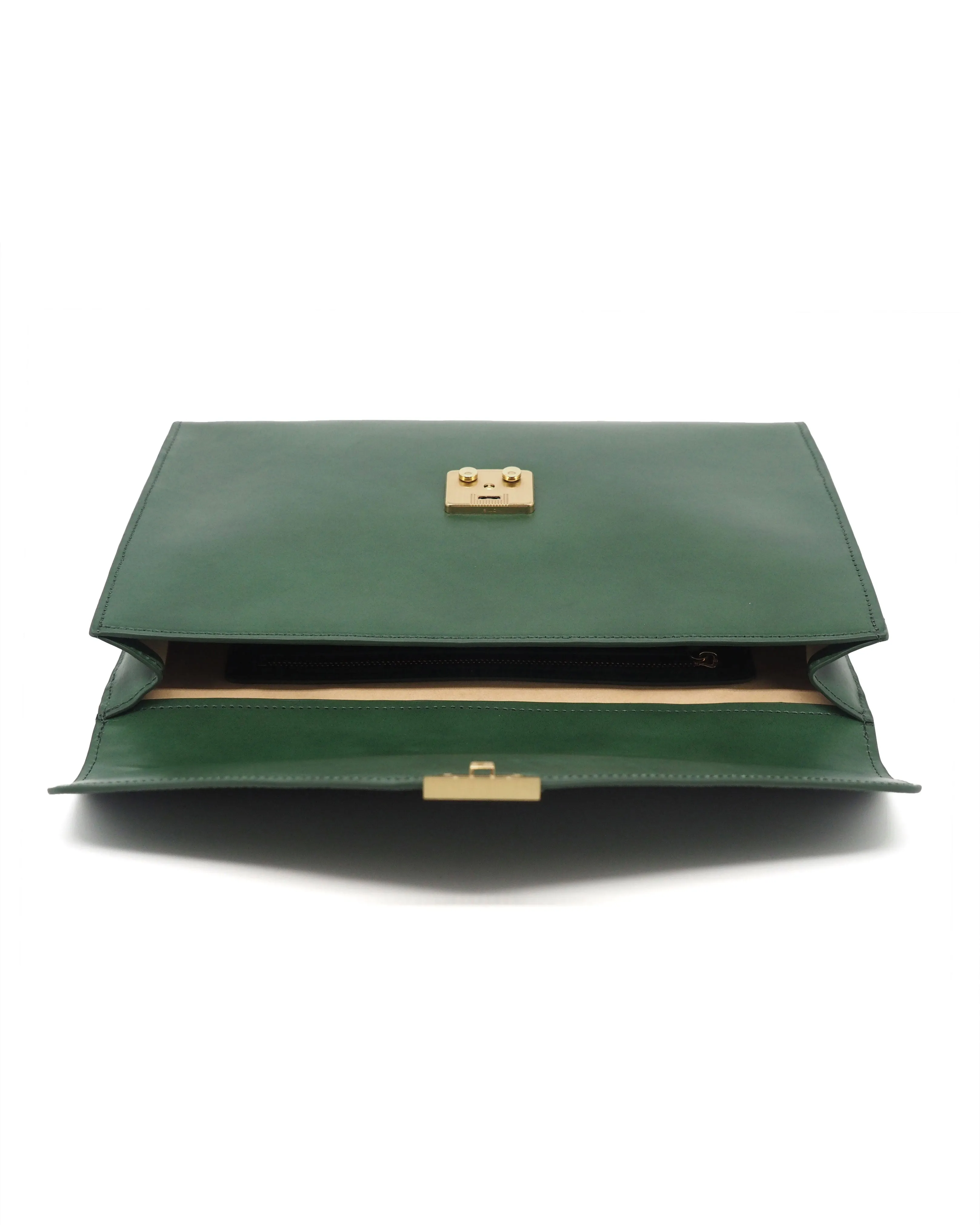 Brass Lock Leather Portfolio (Emerald Green)
