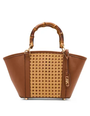 Caining Bamboo Handle Tote with Convertible Strap