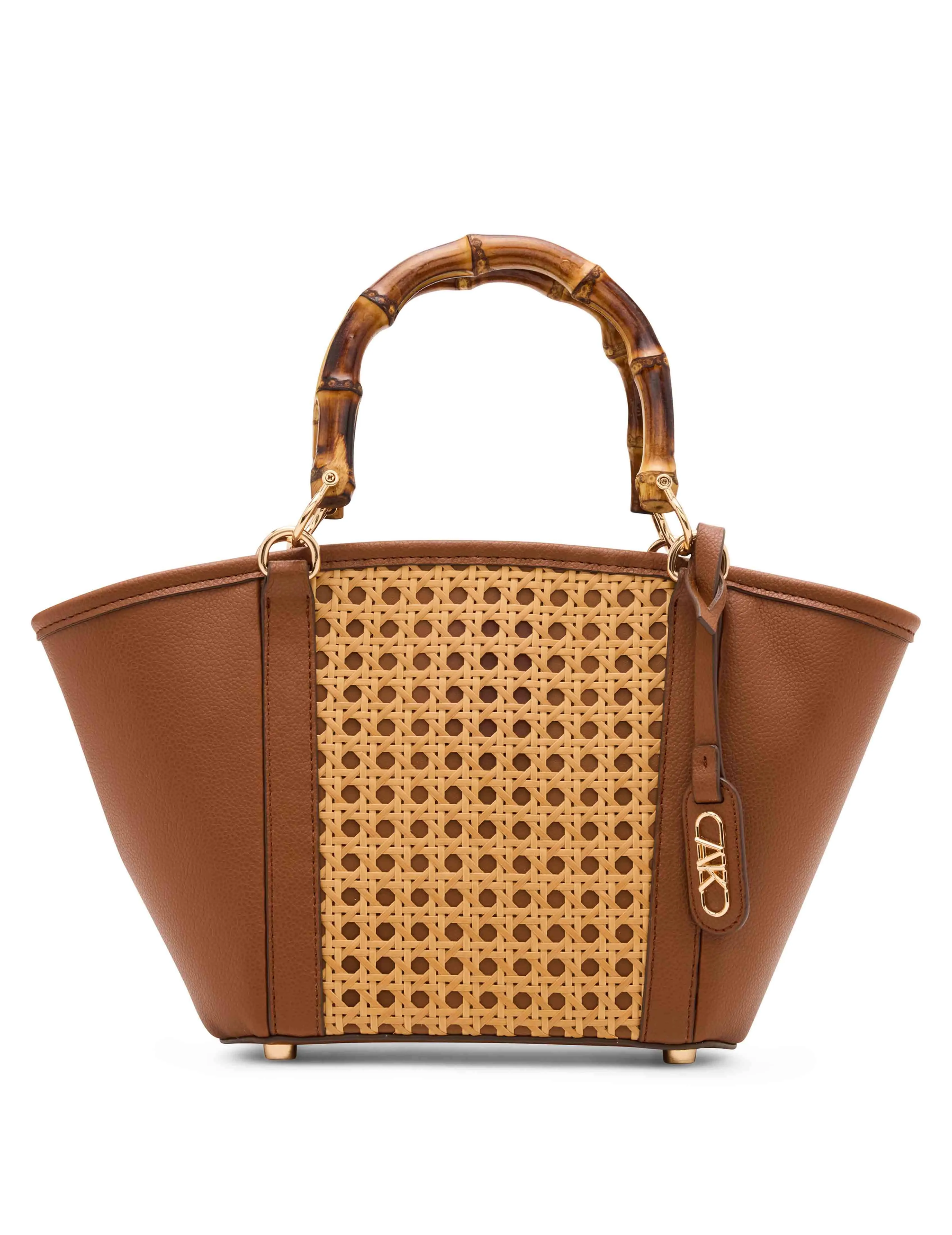 Caining Bamboo Handle Tote with Convertible Strap