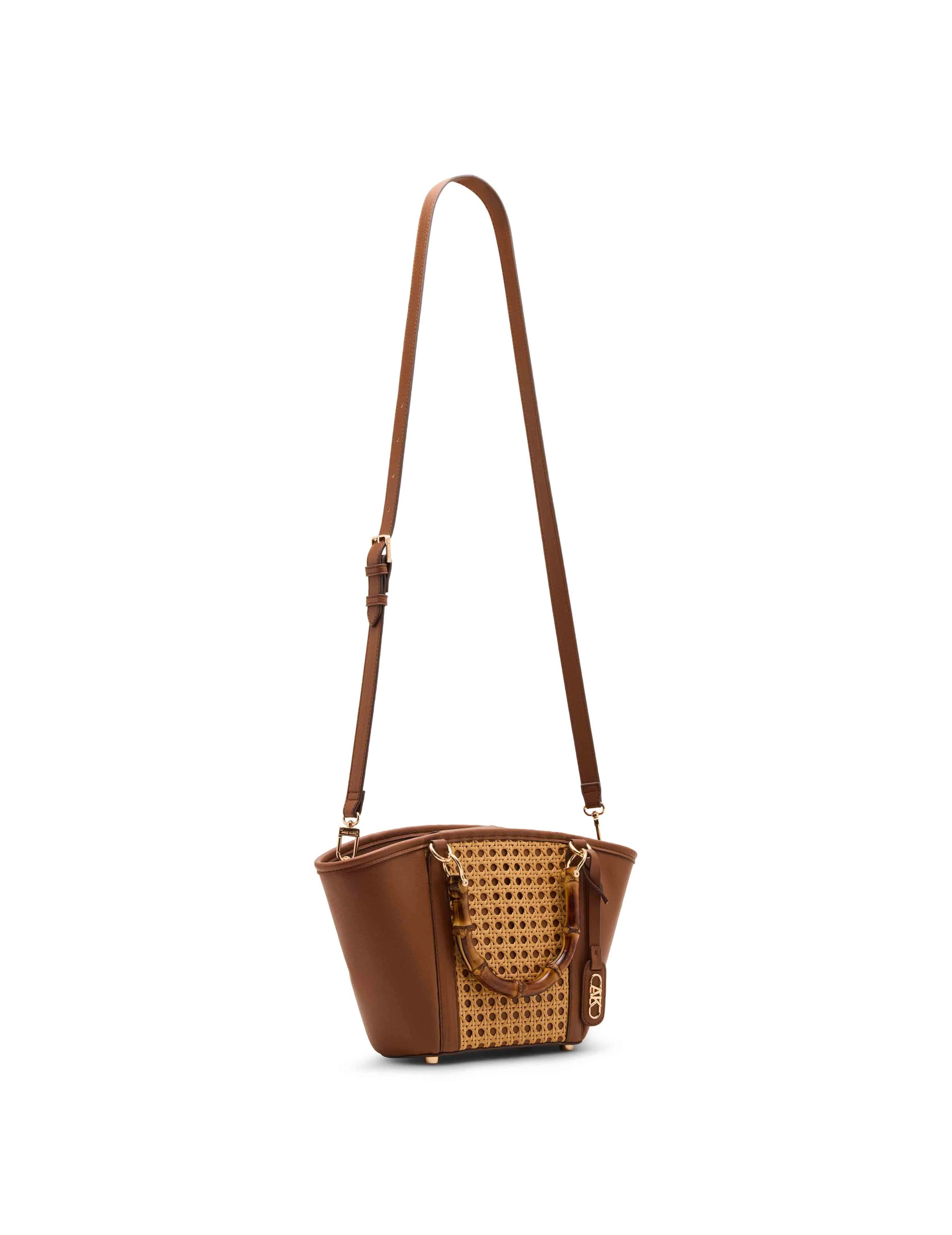 Caining Bamboo Handle Tote with Convertible Strap