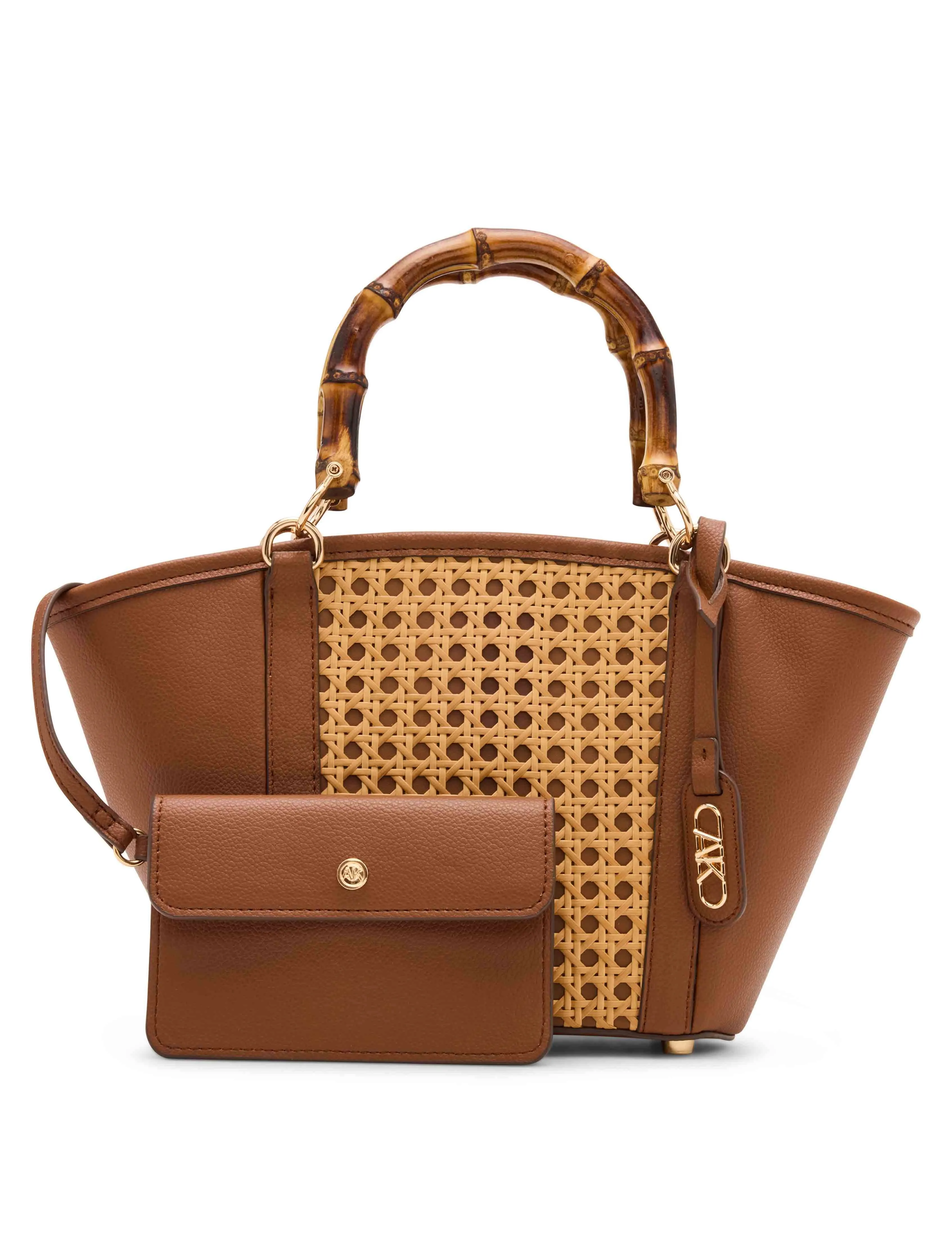 Caining Bamboo Handle Tote with Convertible Strap