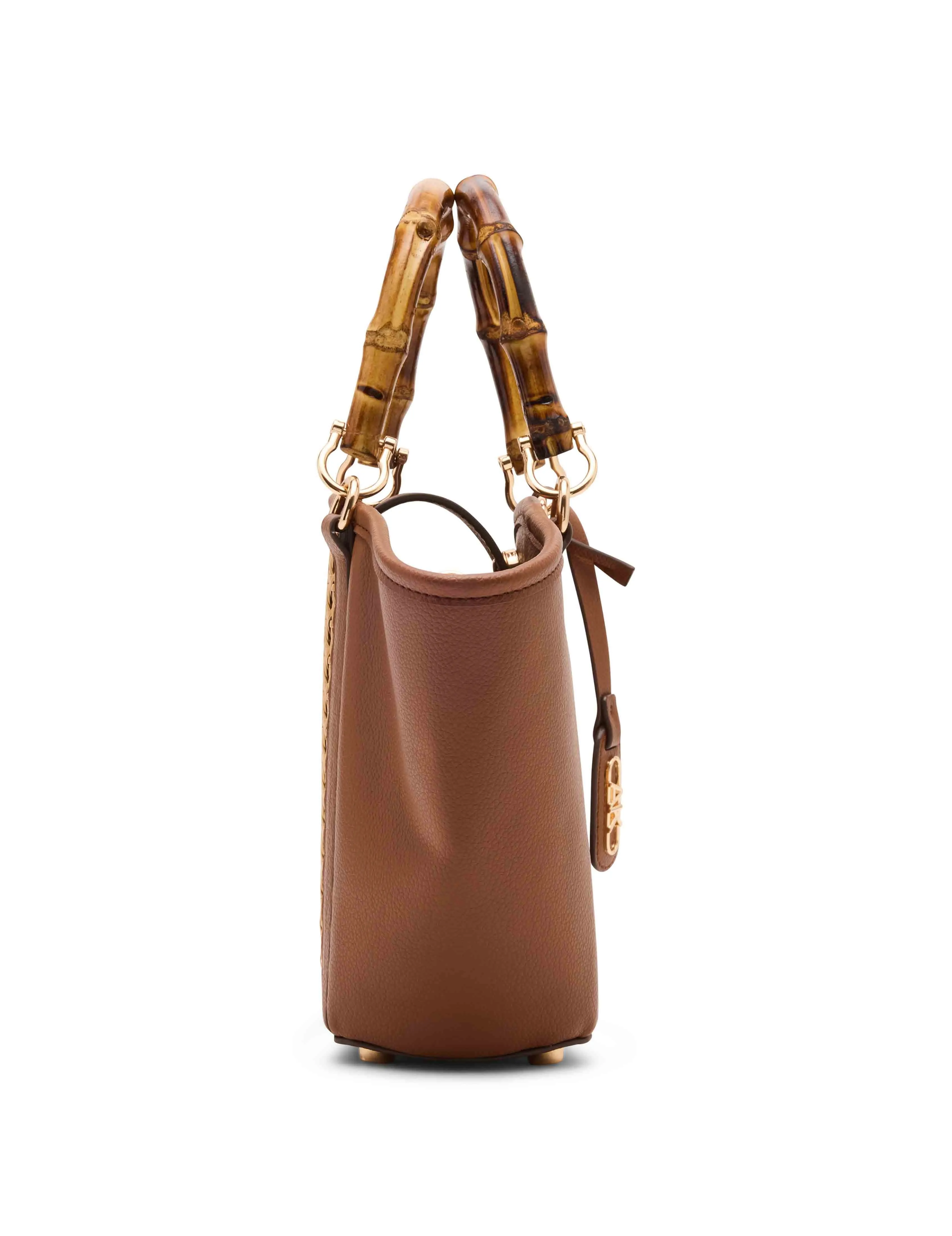 Caining Bamboo Handle Tote with Convertible Strap