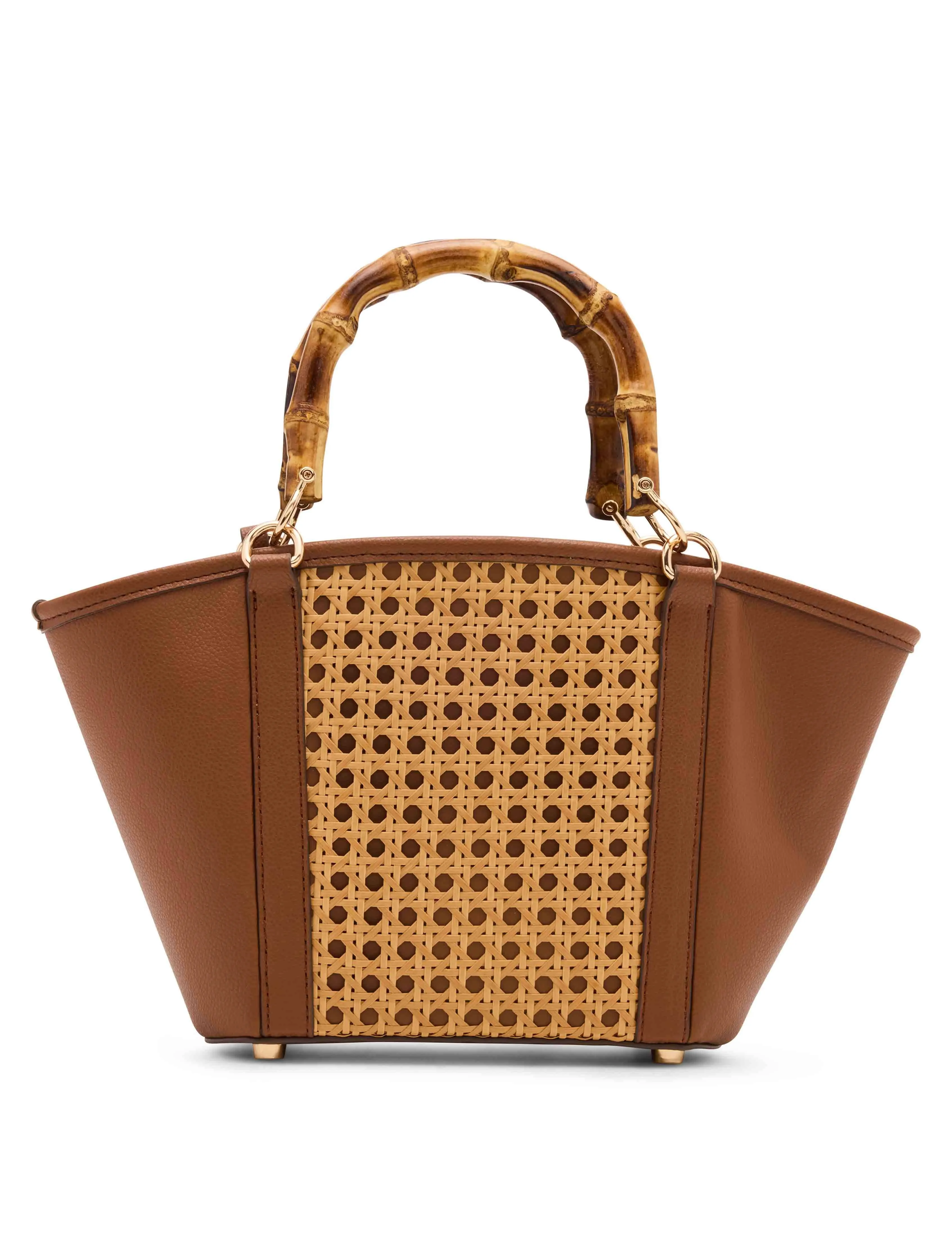 Caining Bamboo Handle Tote with Convertible Strap