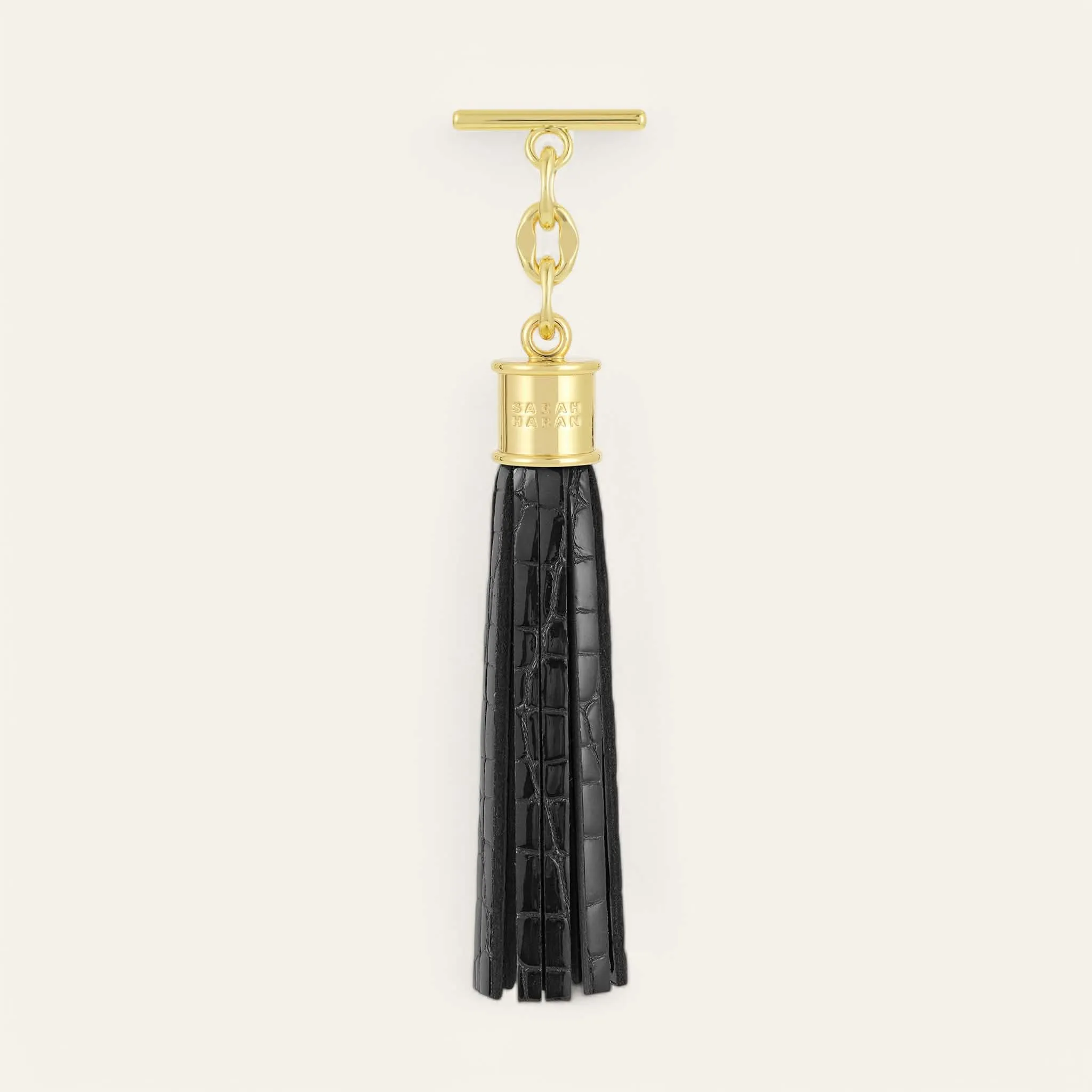 Capsule Tassel | Black Patent Croc with Gold hardware