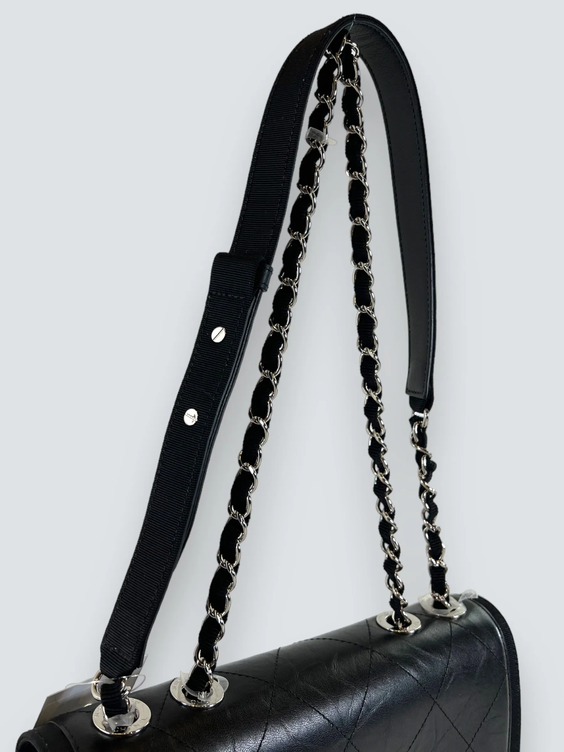 Chanel Black Crumpled Calfskin Flap