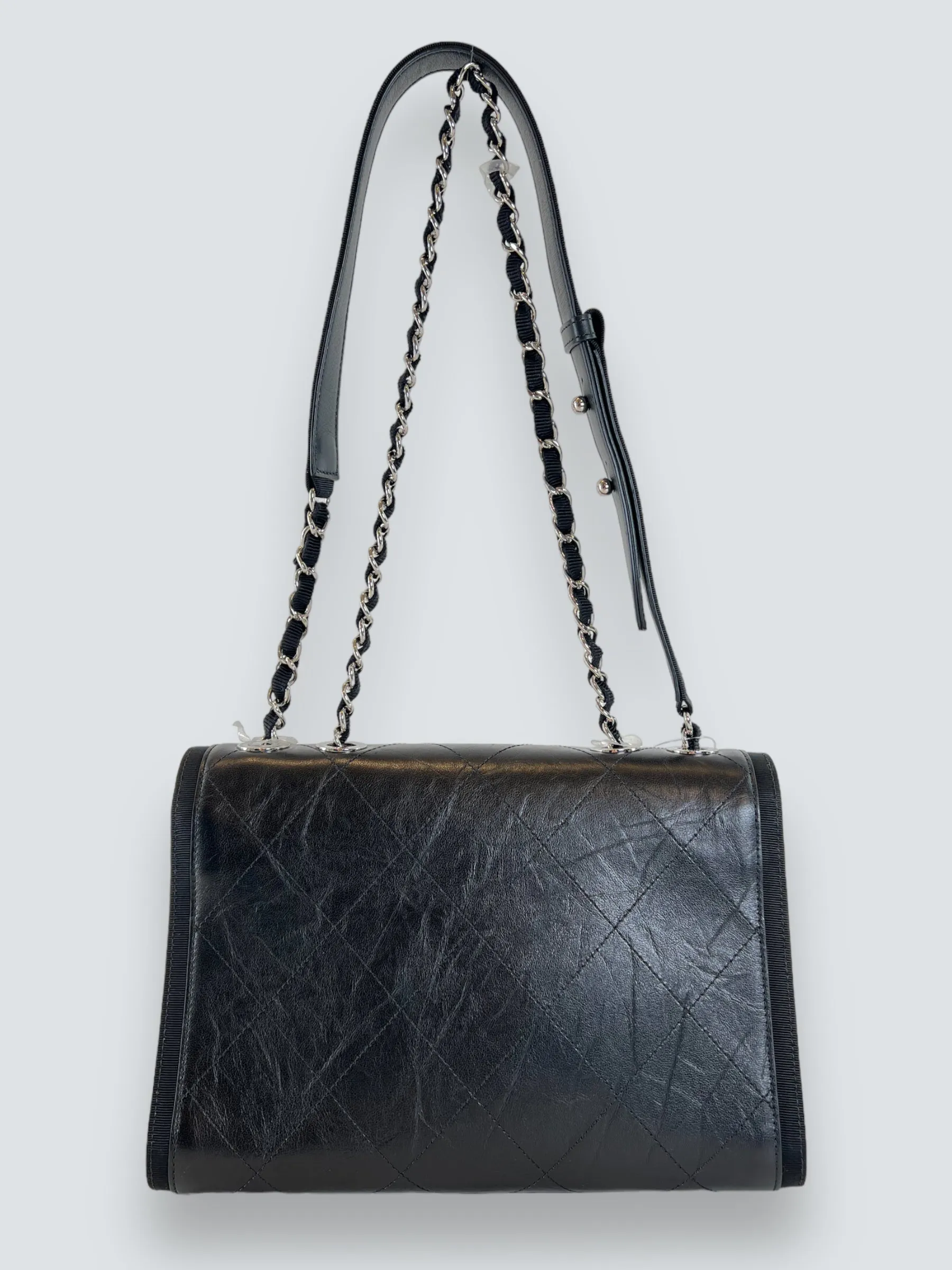 Chanel Black Crumpled Calfskin Flap
