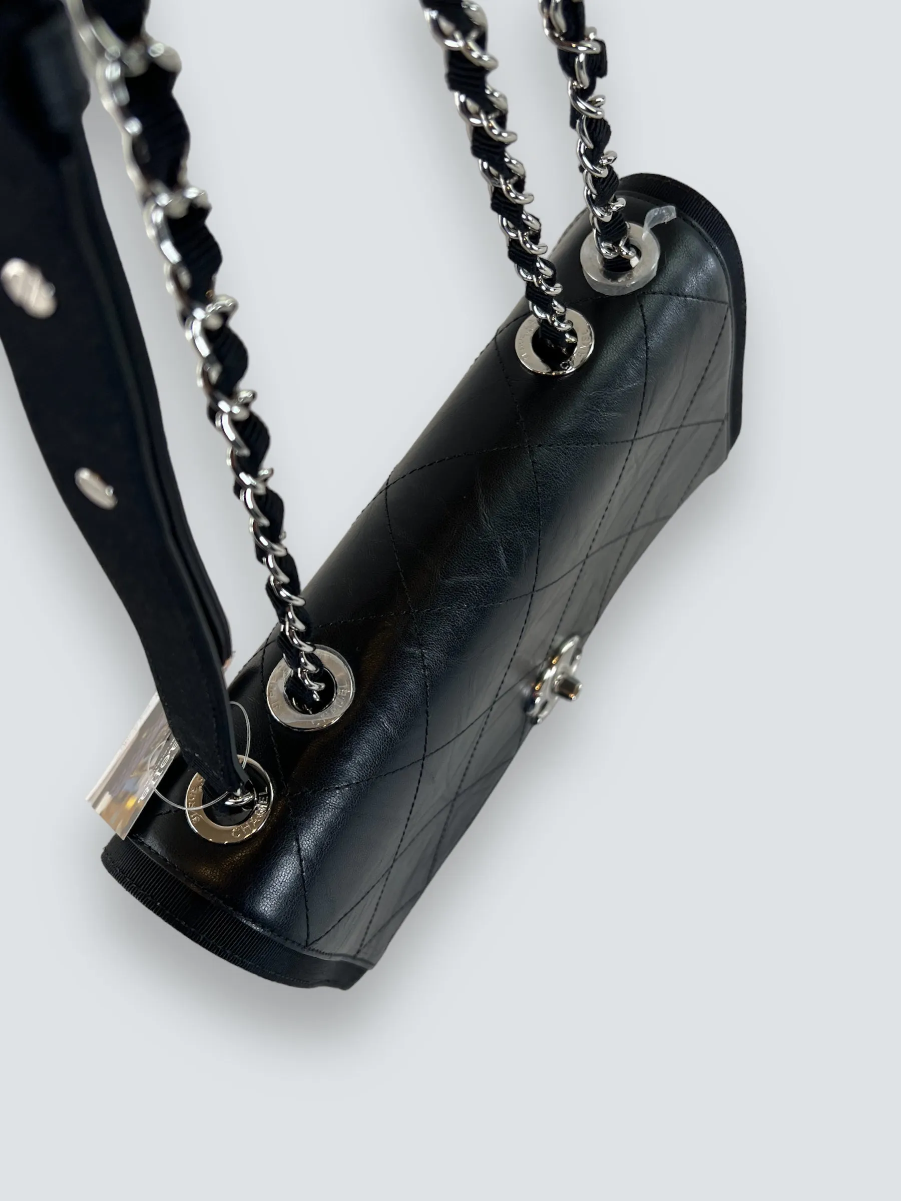 Chanel Black Crumpled Calfskin Flap