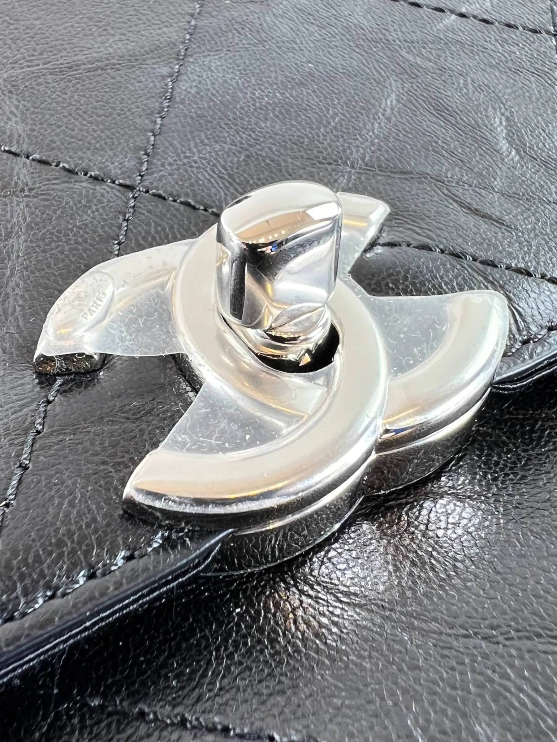 Chanel Black Crumpled Calfskin Flap
