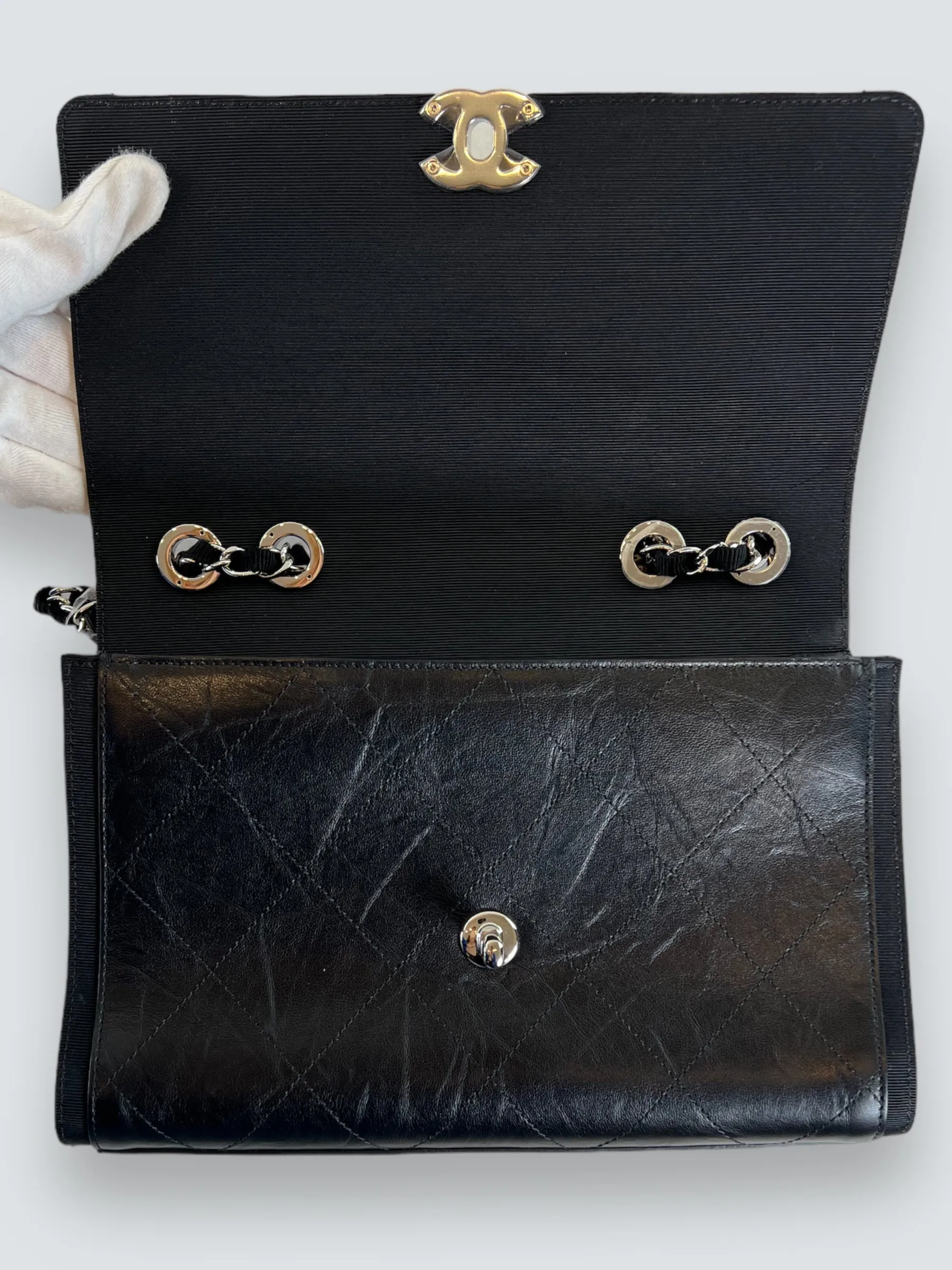 Chanel Black Crumpled Calfskin Flap