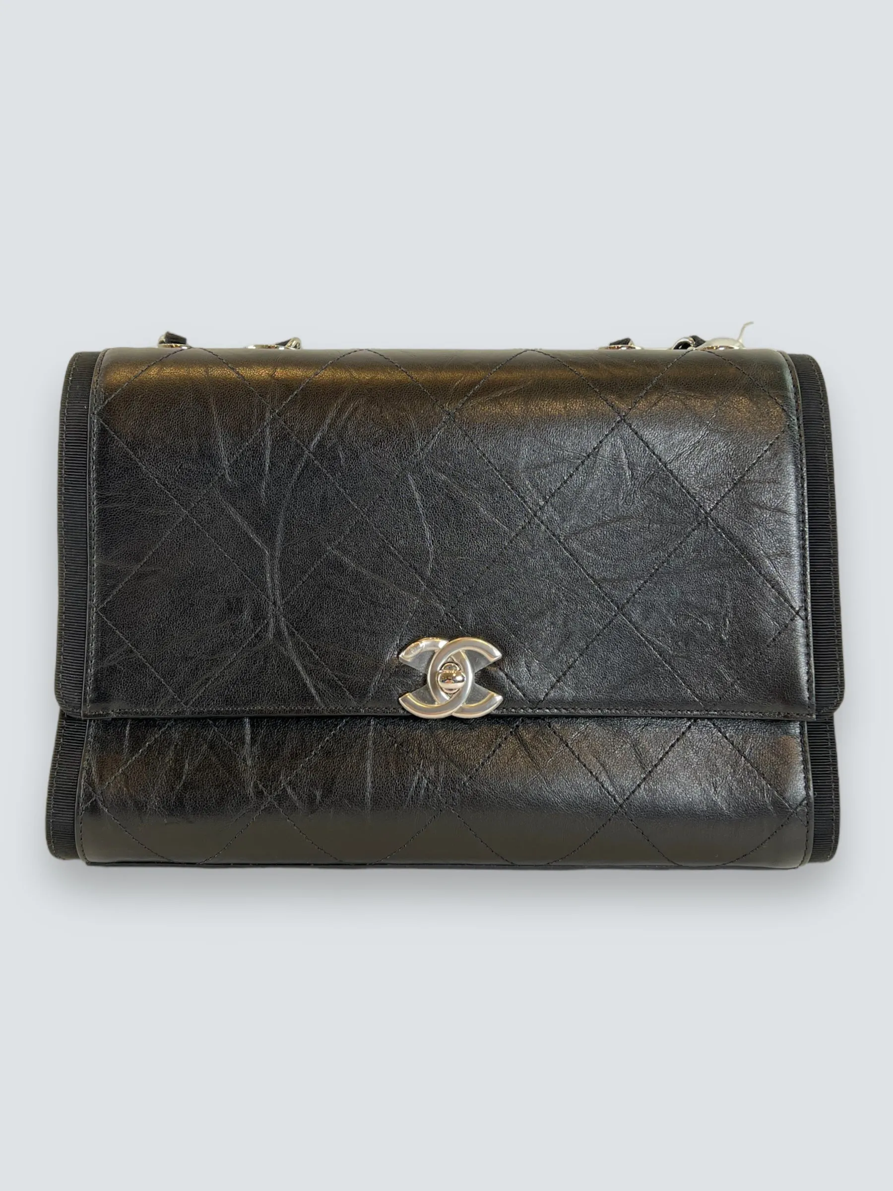 Chanel Black Crumpled Calfskin Flap