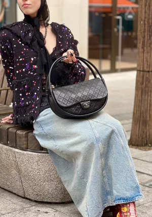 Chanel Black Hula Hoop Leather Shoulder Bag