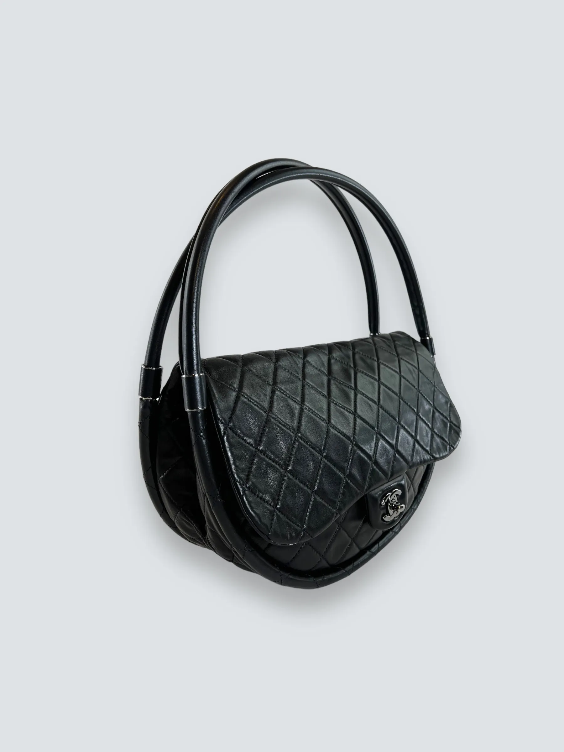 Chanel Black Hula Hoop Leather Shoulder Bag