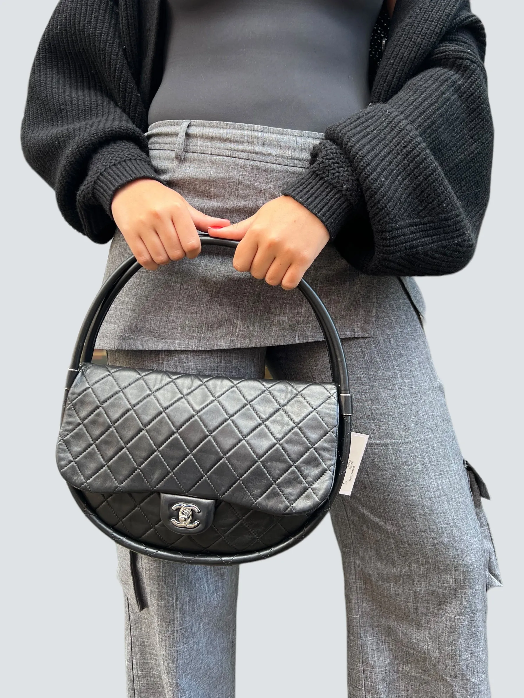 Chanel Black Hula Hoop Leather Shoulder Bag