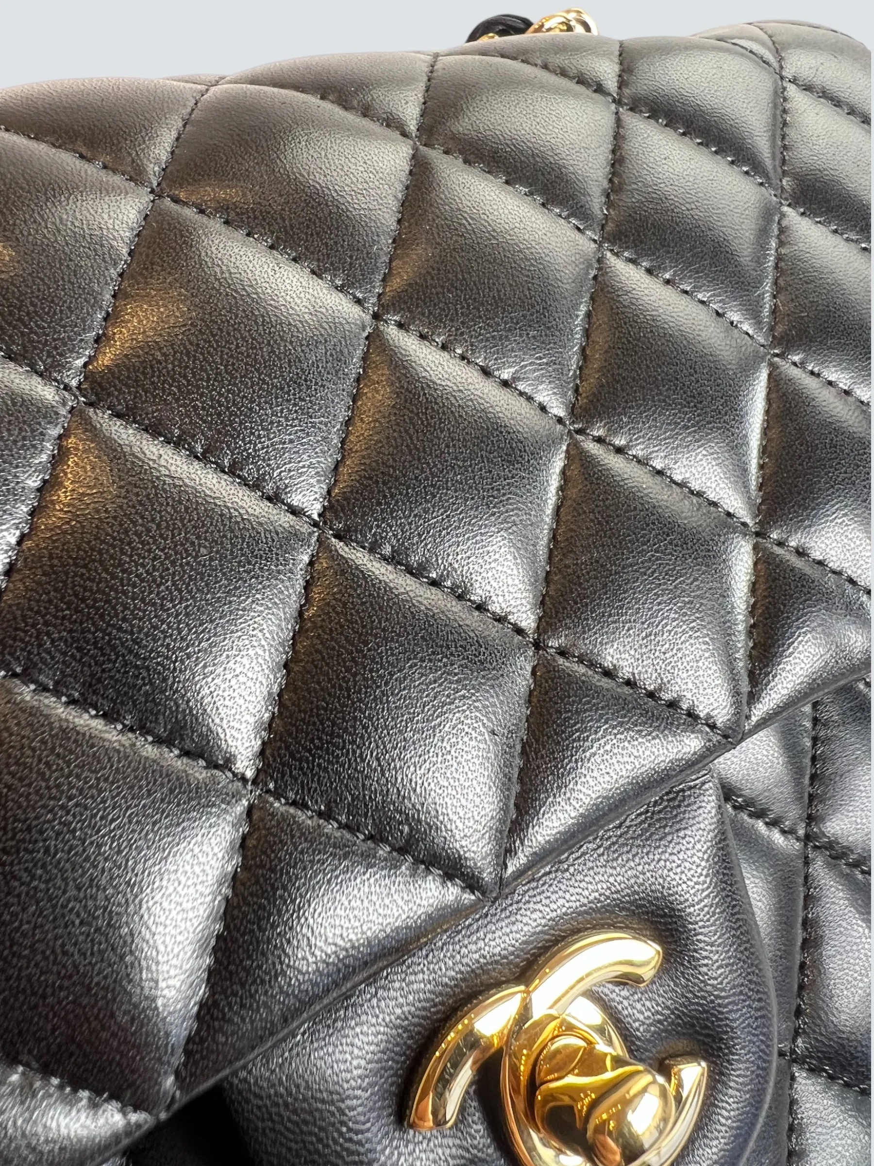 Chanel Black Lambskin Leather Medium Double Flap