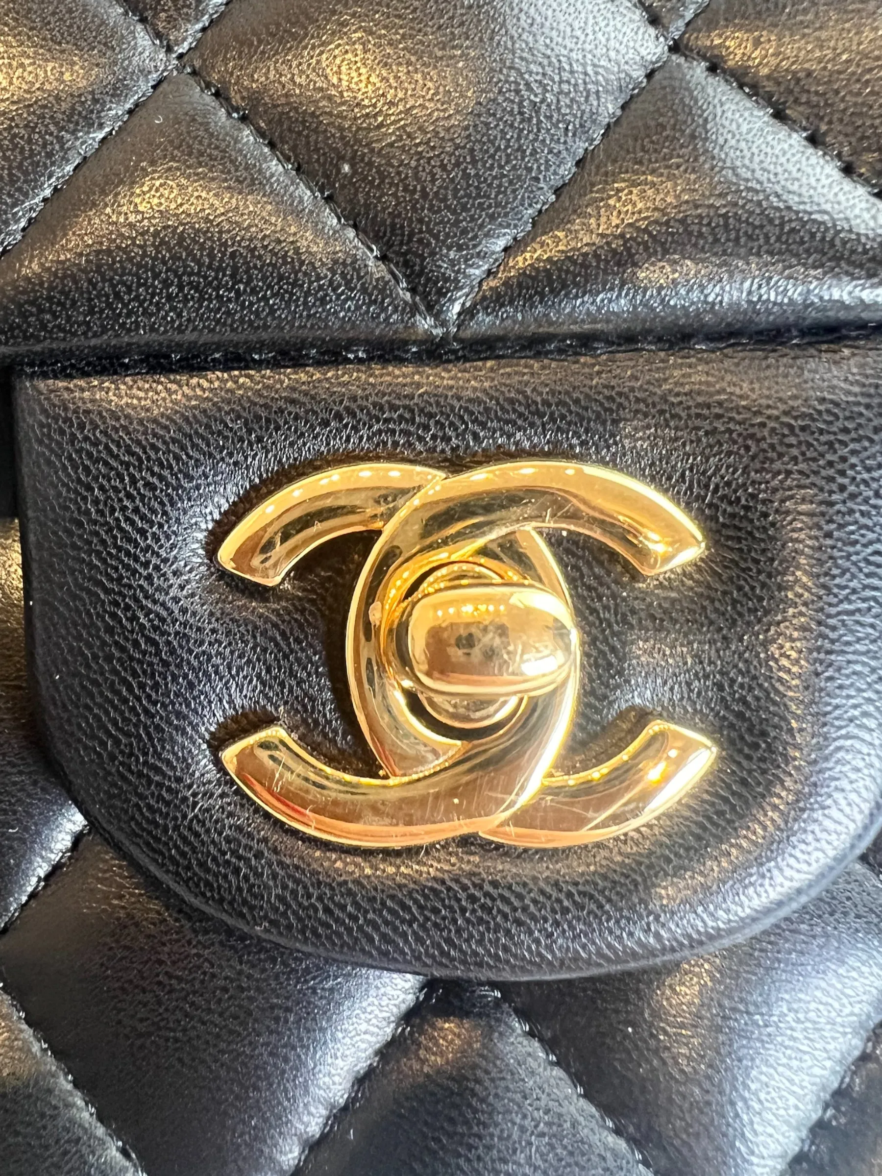 Chanel Black Lambskin Leather Medium Double Flap