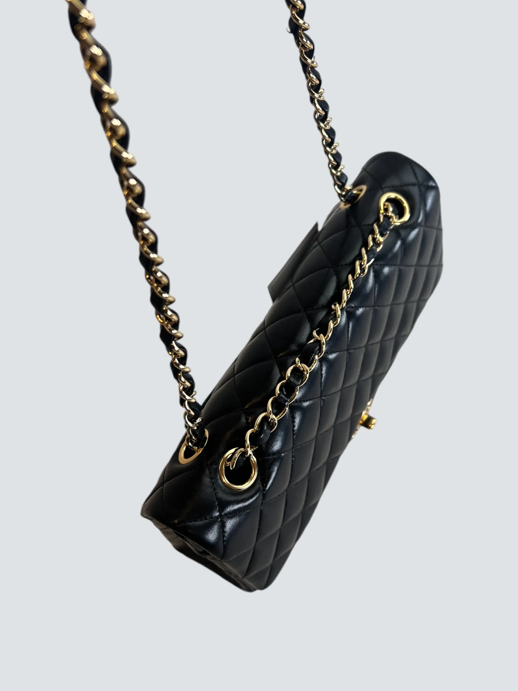 Chanel Black Lambskin Leather Medium Double Flap