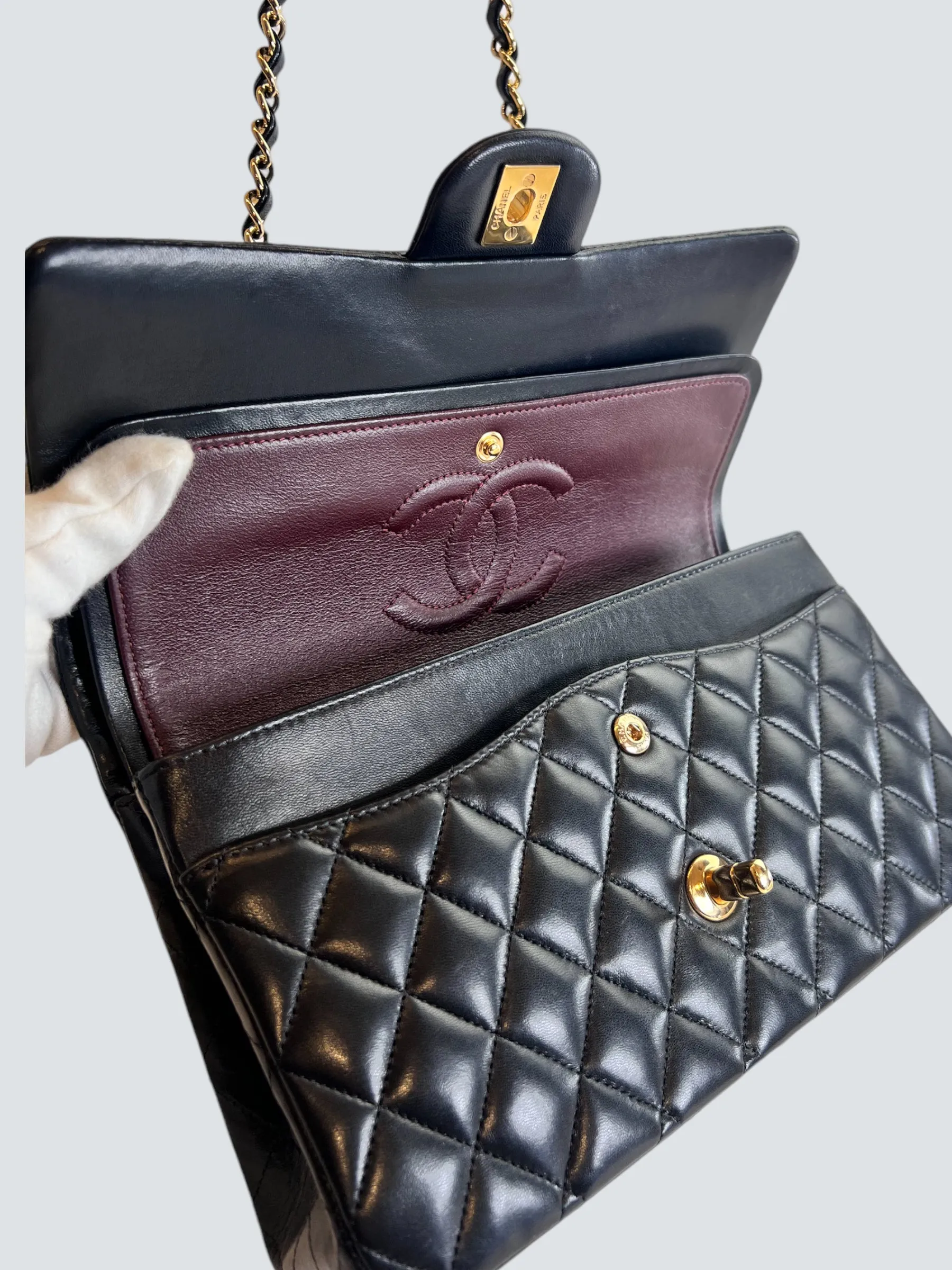 Chanel Black Lambskin Leather Medium Double Flap