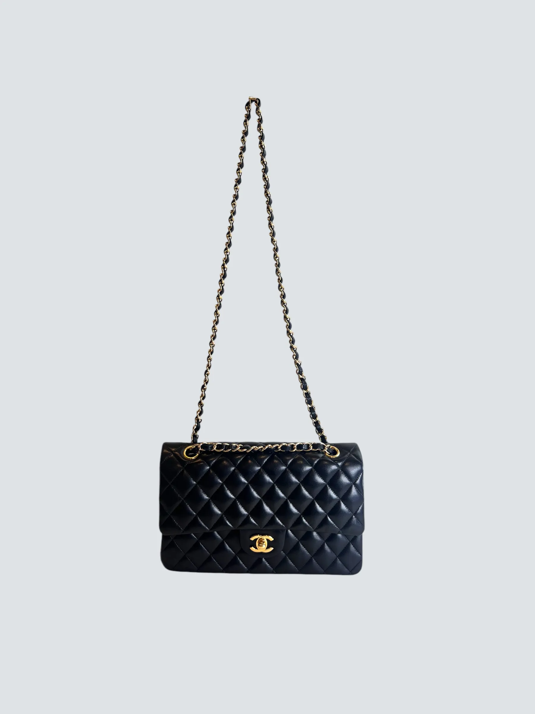 Chanel Black Lambskin Leather Medium Double Flap