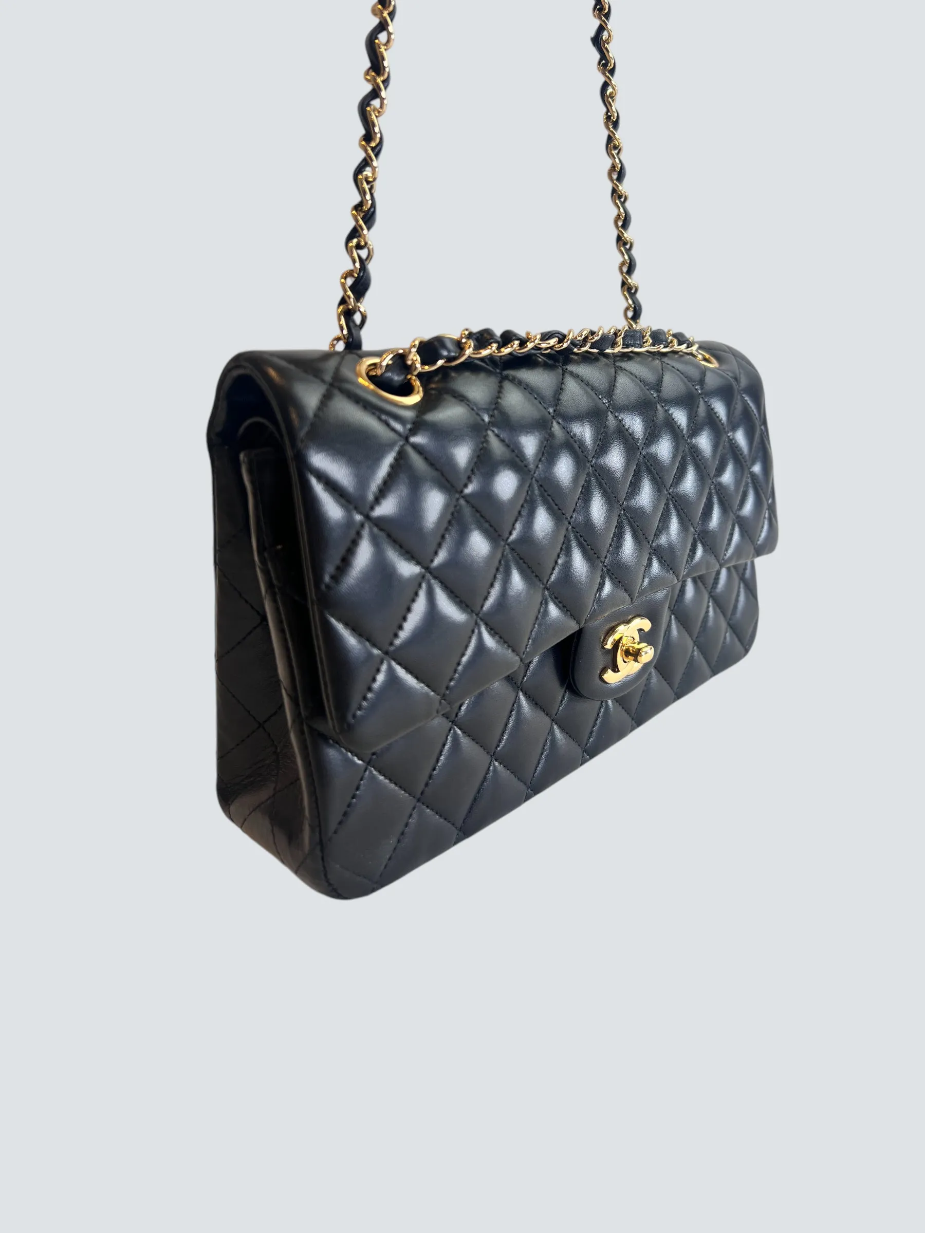 Chanel Black Lambskin Leather Medium Double Flap