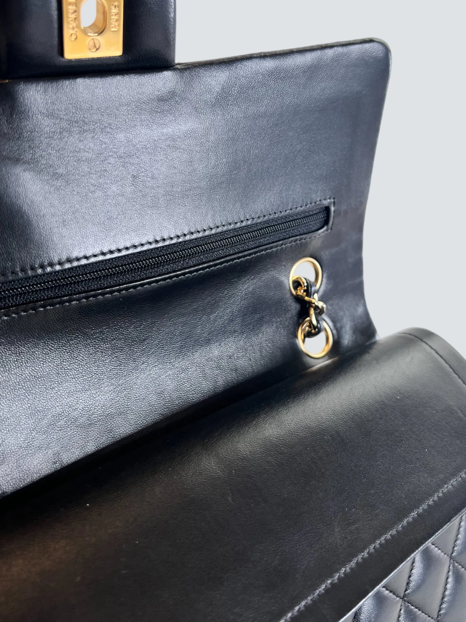 Chanel Black Lambskin Leather Medium Double Flap