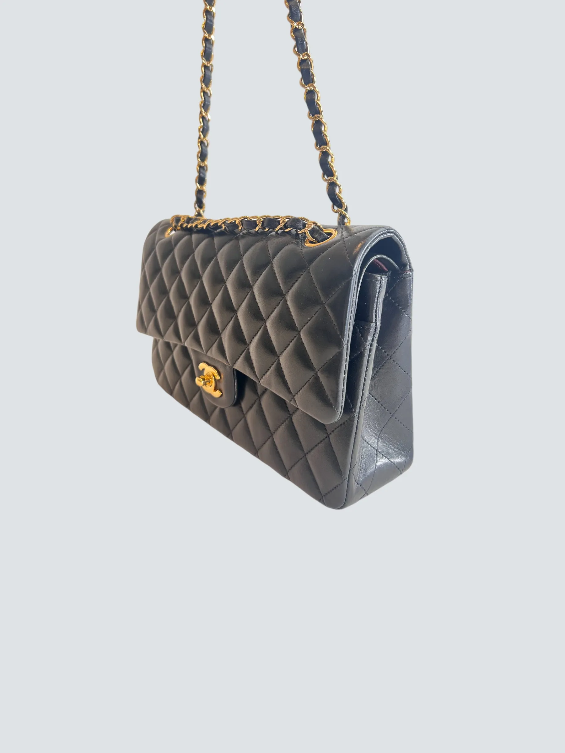 Chanel Black Lambskin Leather Medium Double Flap