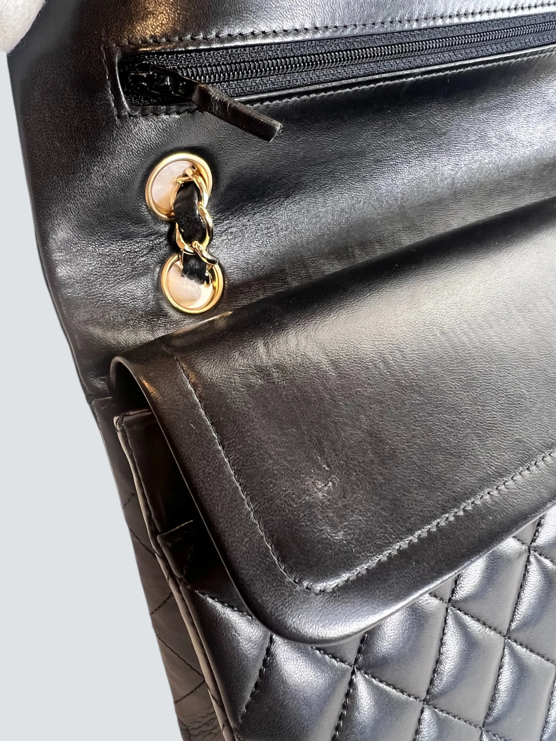 Chanel Black Lambskin Leather Medium Double Flap