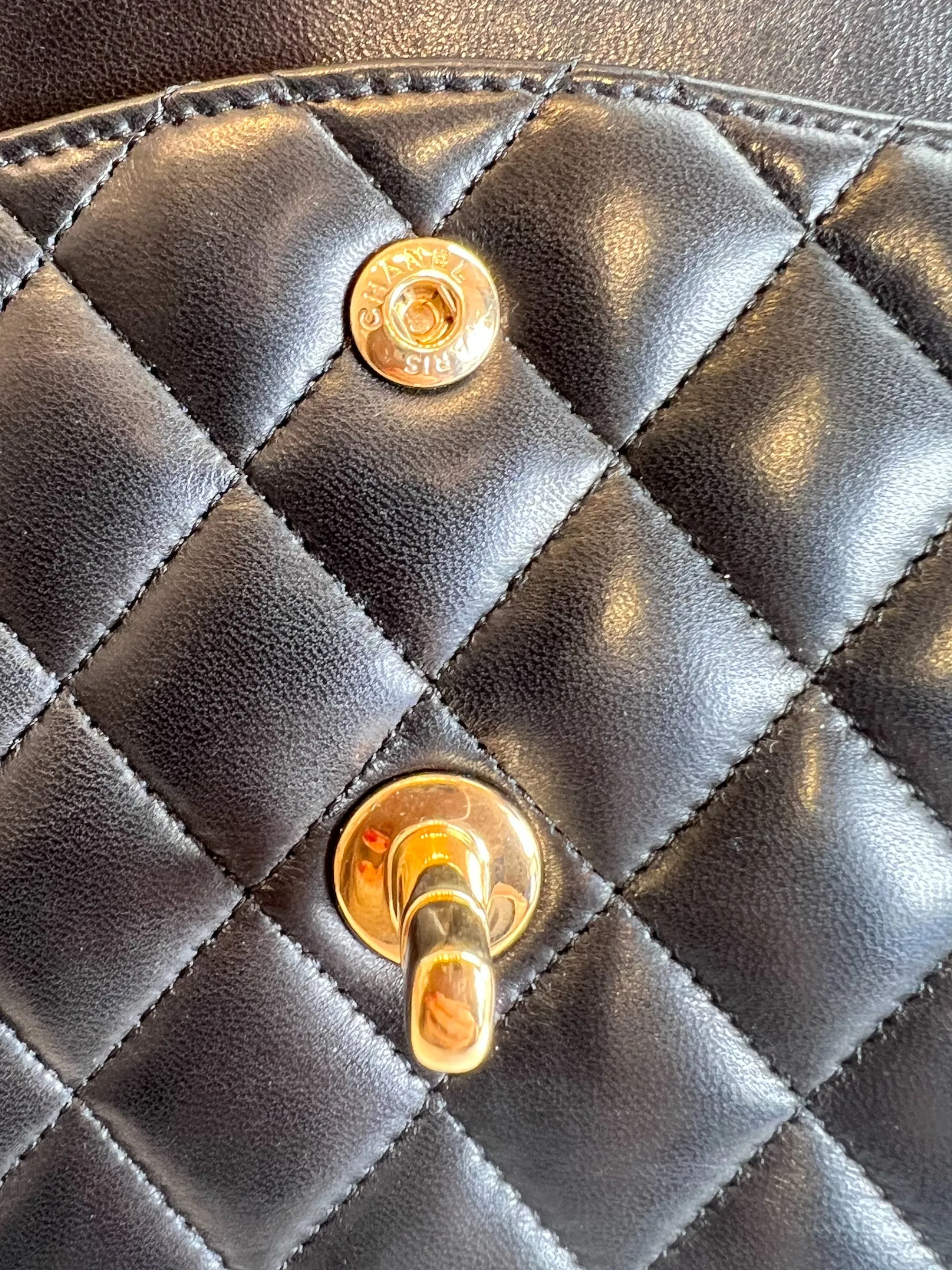 Chanel Black Lambskin Leather Medium Double Flap