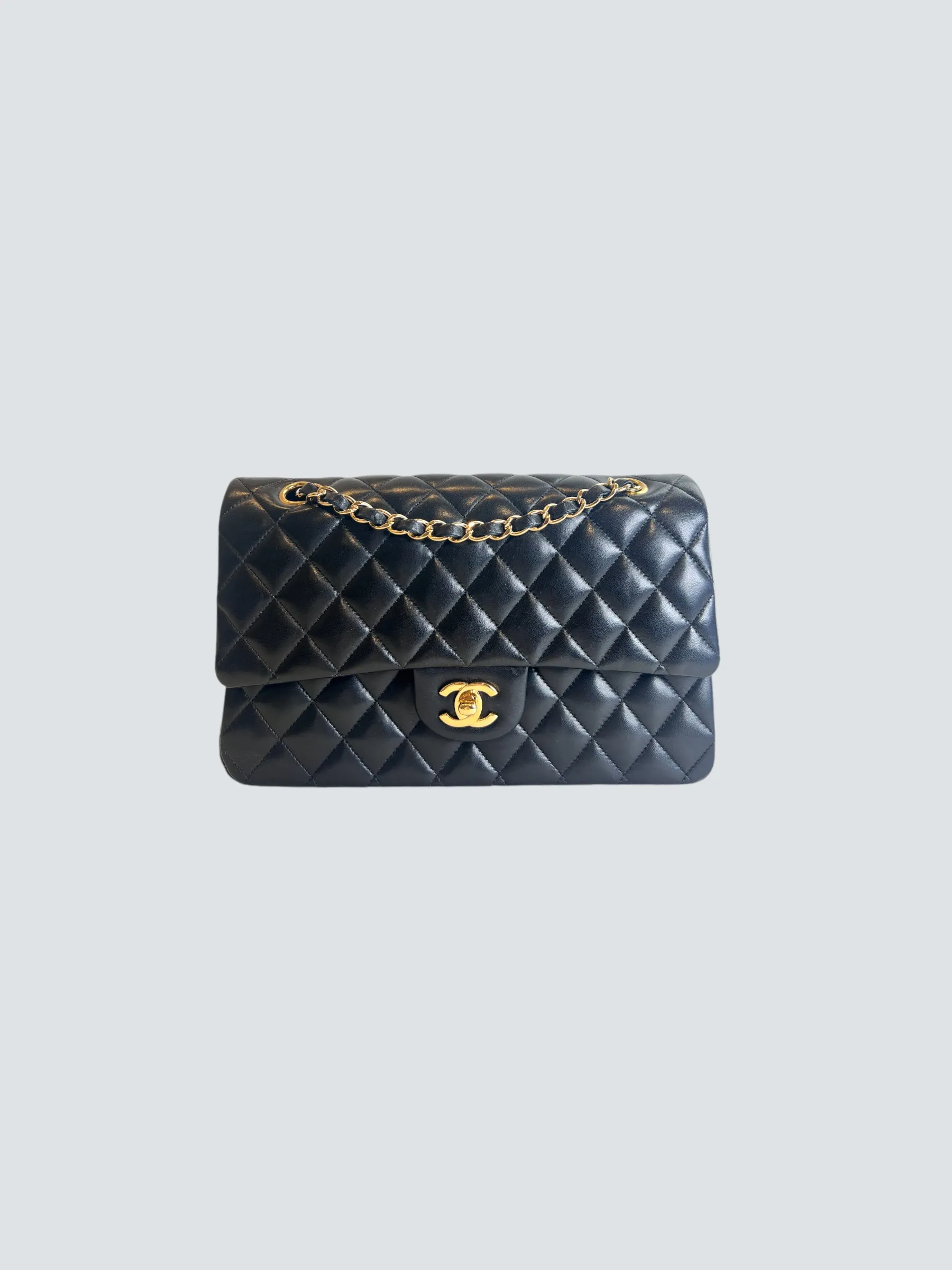 Chanel Black Lambskin Leather Medium Double Flap