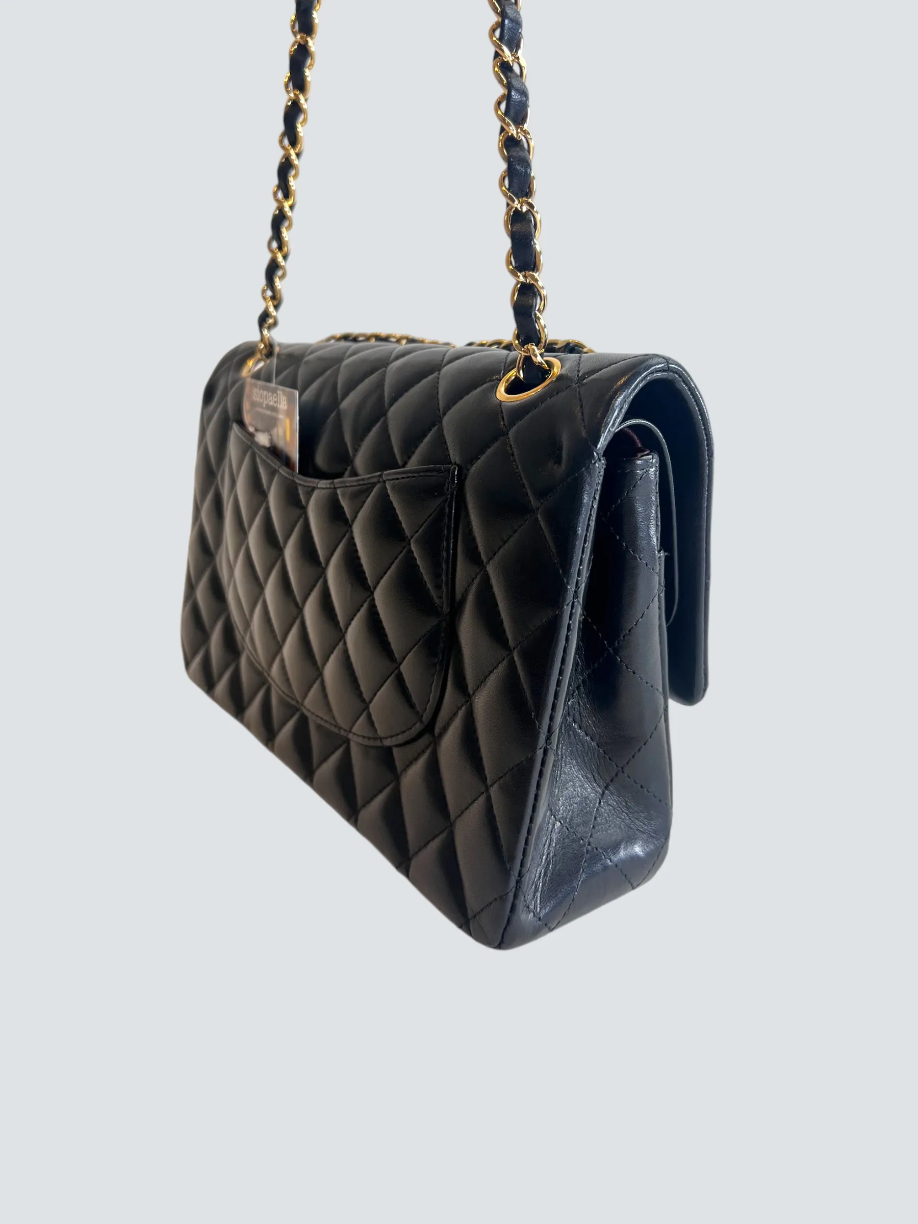Chanel Black Lambskin Leather Medium Double Flap