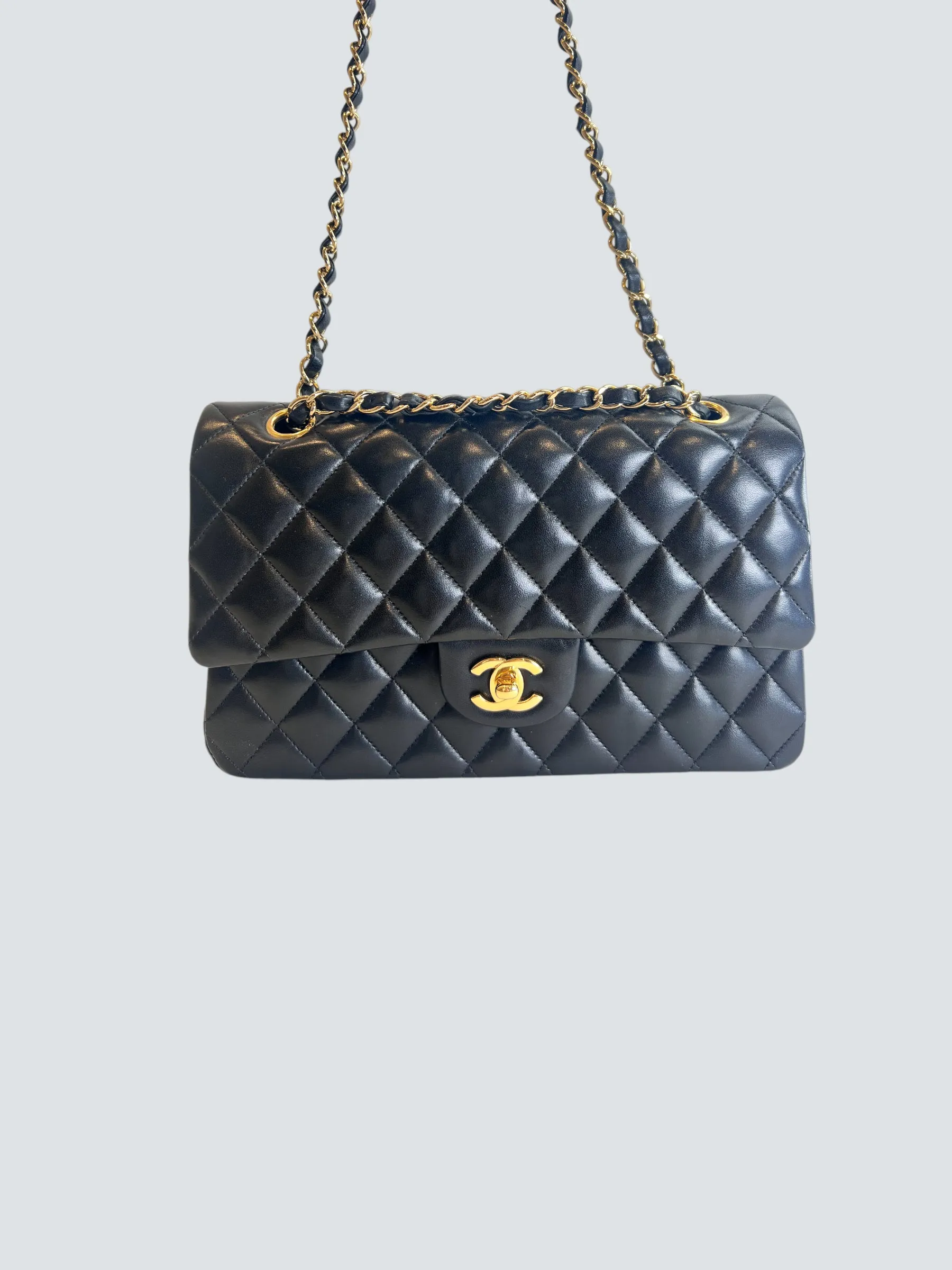 Chanel Black Lambskin Leather Medium Double Flap