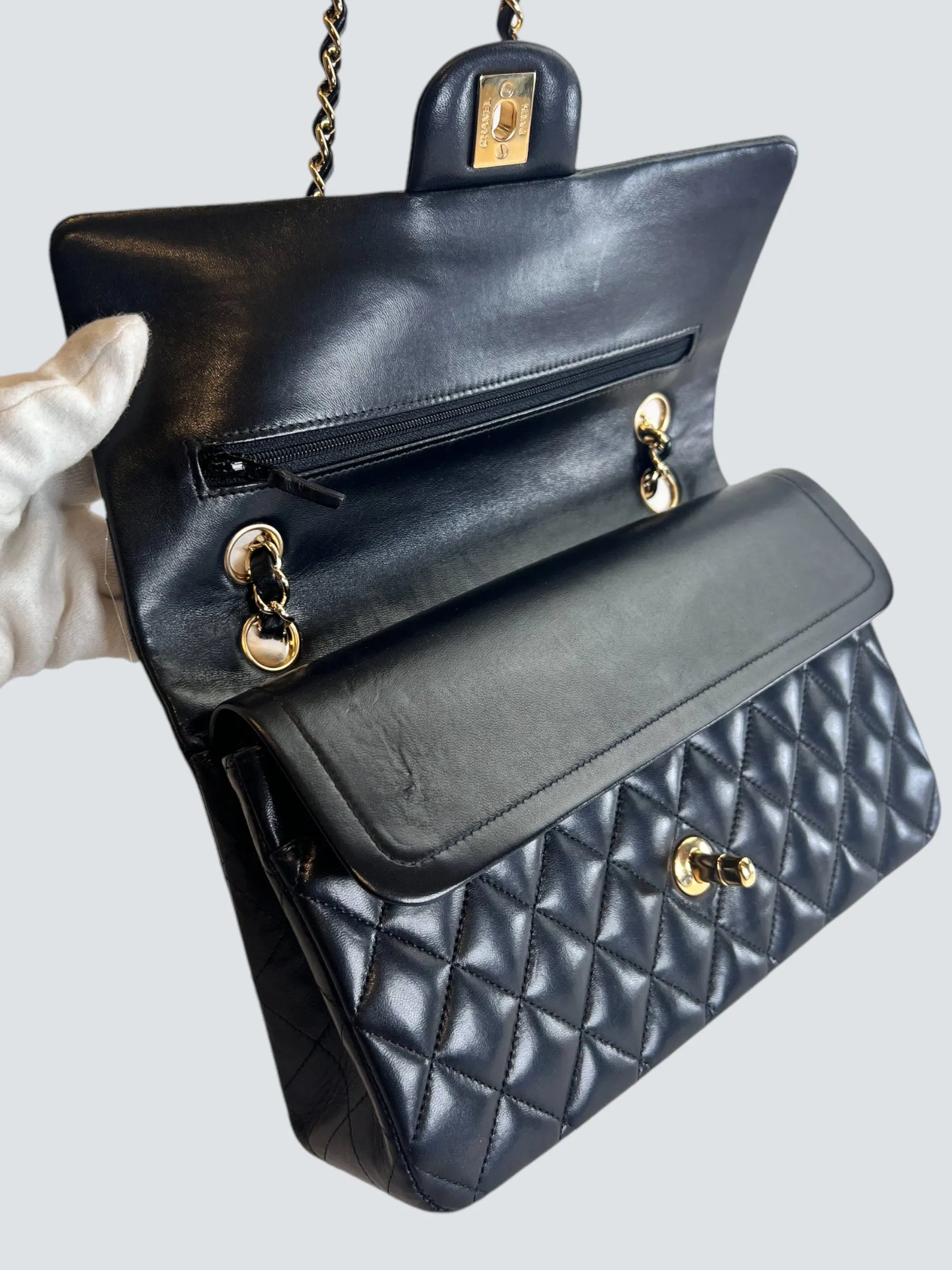 Chanel Black Lambskin Leather Medium Double Flap
