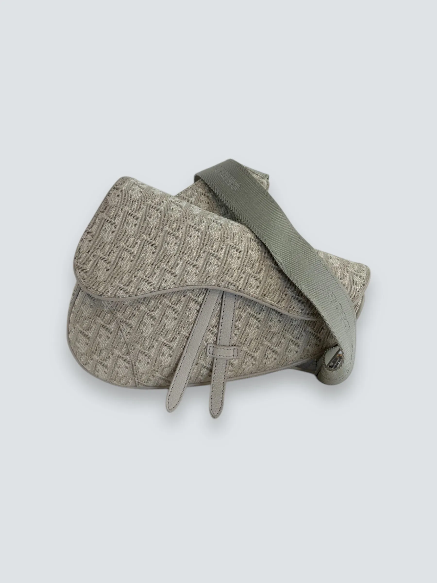 Christian Dior Grey Matte Canvas & Leather Saddle Bag