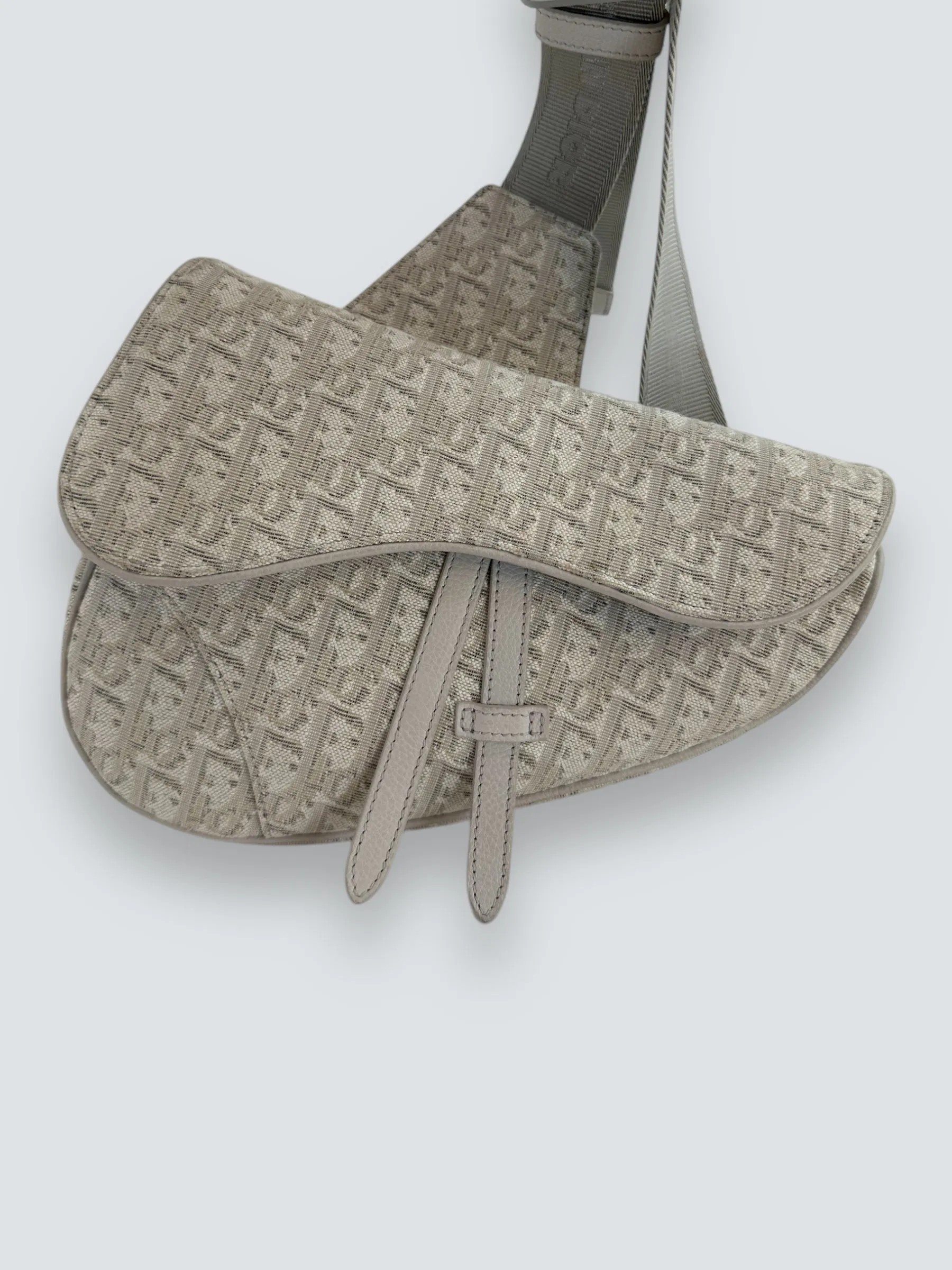 Christian Dior Grey Matte Canvas & Leather Saddle Bag