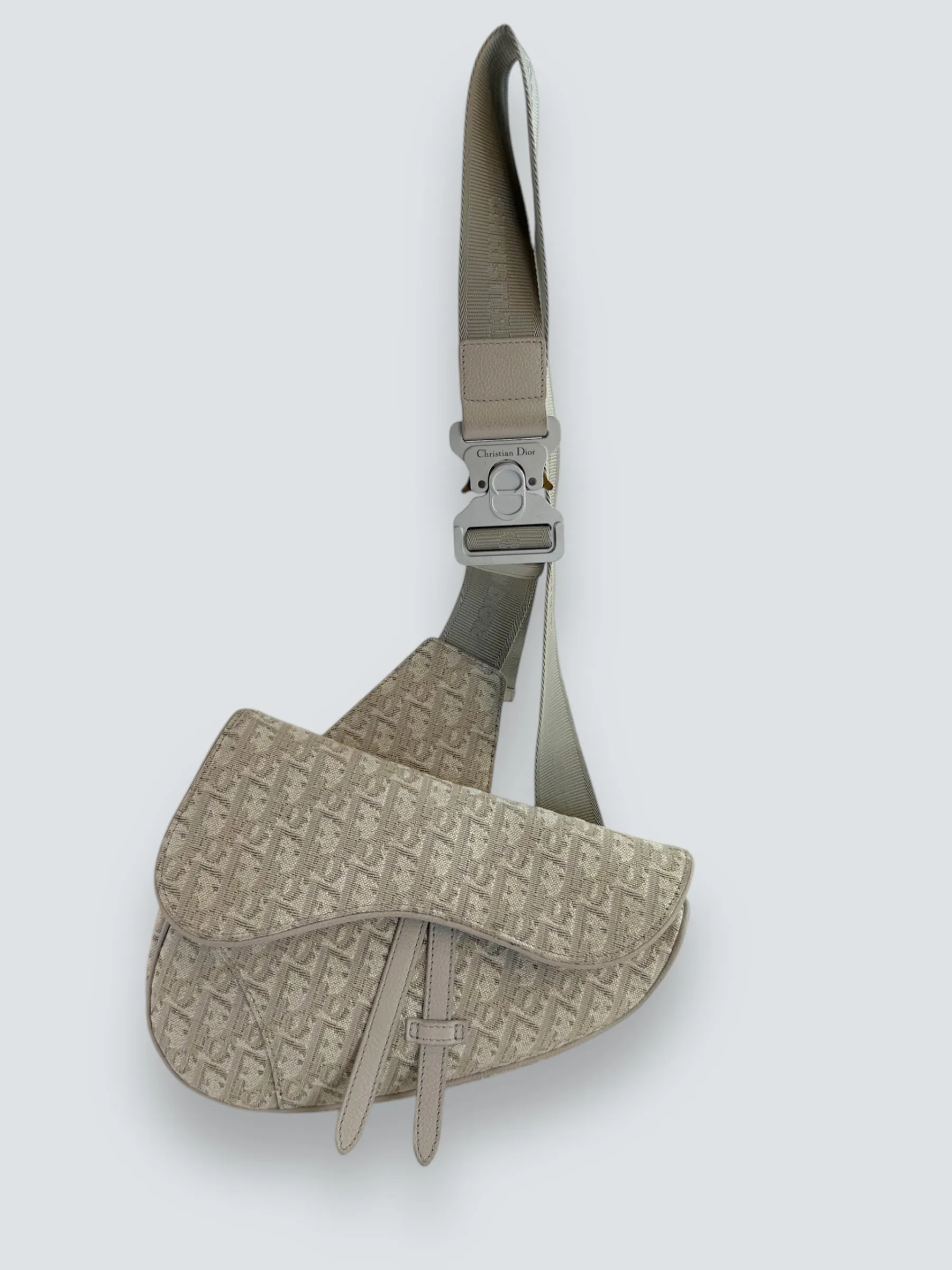 Christian Dior Grey Matte Canvas & Leather Saddle Bag