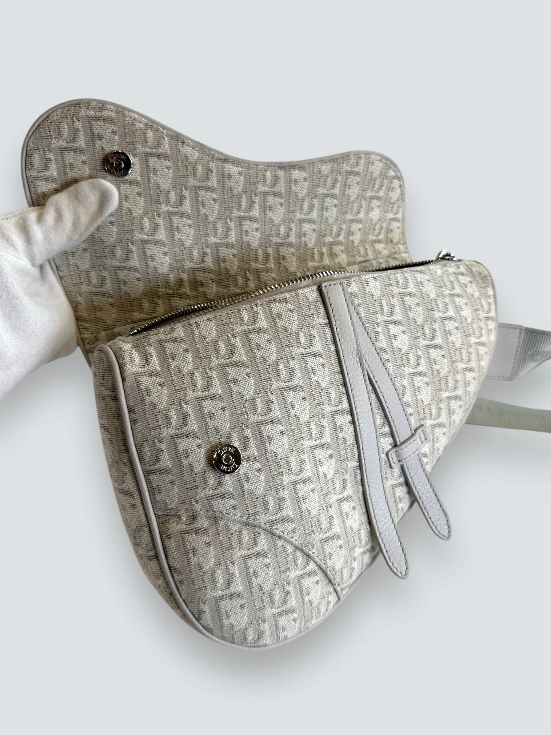 Christian Dior Grey Matte Canvas & Leather Saddle Bag